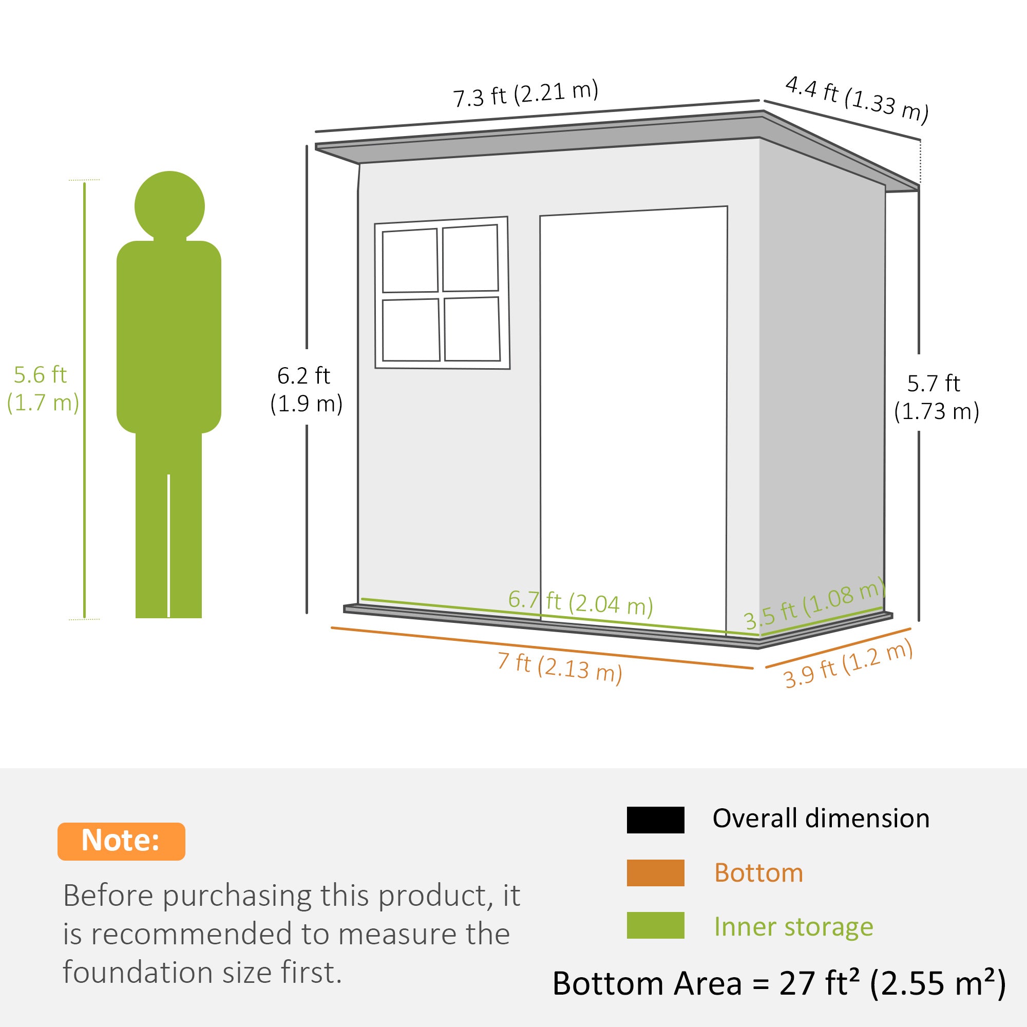 Outsunny 7 x 4ft Galvanised Steel Garden Shed, with Lock and Gloves - Green - North Peak Garden Furniture