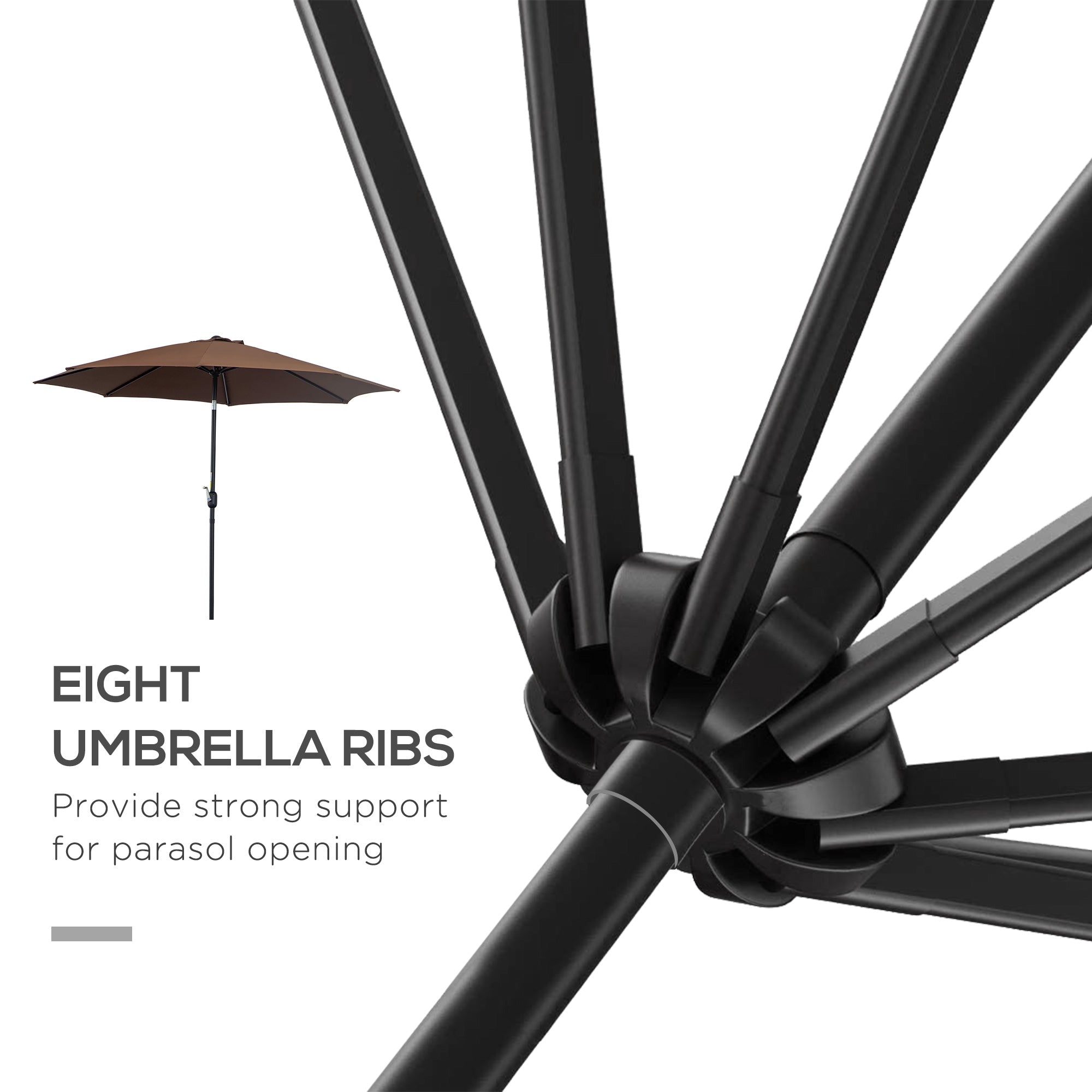 Outsunny 3(m) Tilting Parasol Garden Umbrellas, Outdoor Sun Shade with 8 Ribs, Tilt and Crank Handle for Balcony, Bench, Garden, Coffee