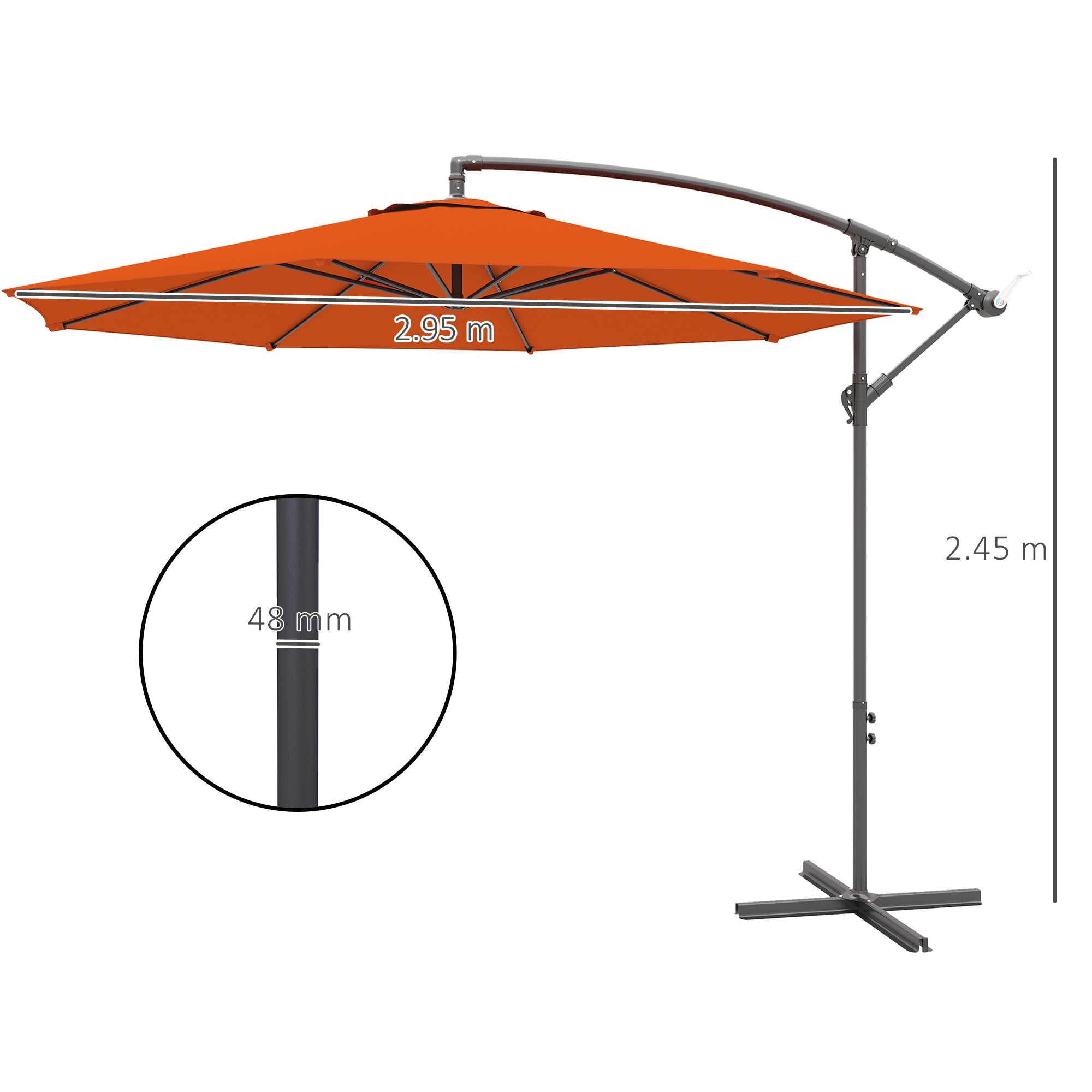 Outsunny 2.45m Overhanging Cantilever Parasol, with Cross Base - Orange - North Peak Garden Furniture