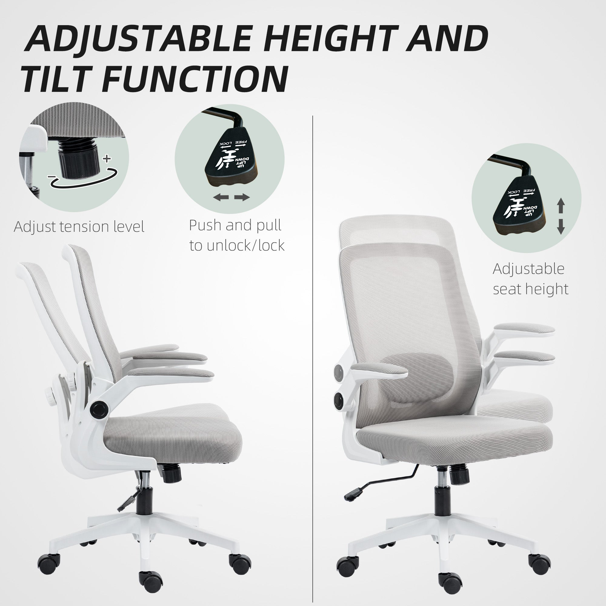 HOMCOM Mesh Back Adjustable Office Chair - Grey - North Peak Garden Furniture
