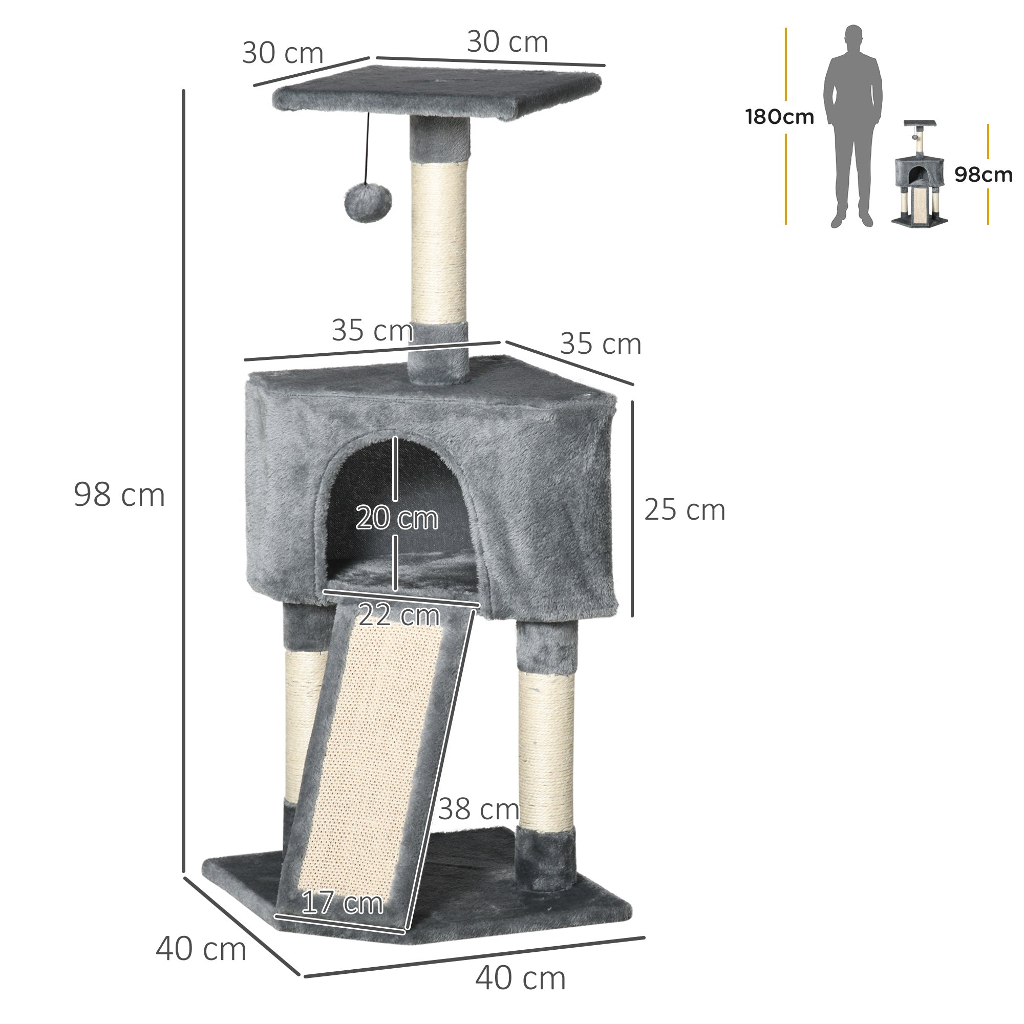 PawHut Corner Cat Tree for Indoor Cats, Kitten Tower with Scratching Post House Ladder Toy - Grey - North Peak Garden Furniture