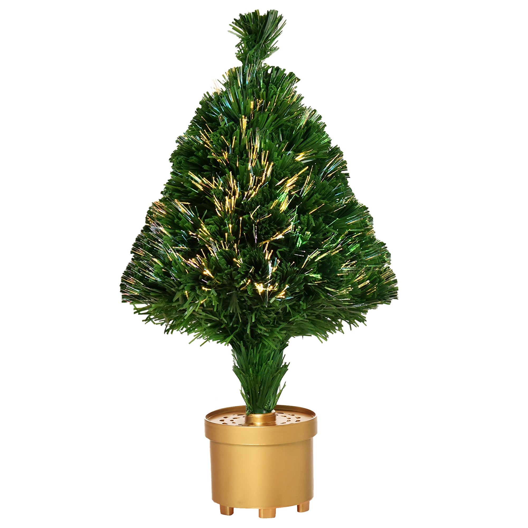 HOMCOM 2FT Prelit Artificial Christmas Tree Fiber Optic LED Light Holiday Home Xmas Decoration Table Decor with Multi-Color Lights, Green - North Peak Garden Furniture