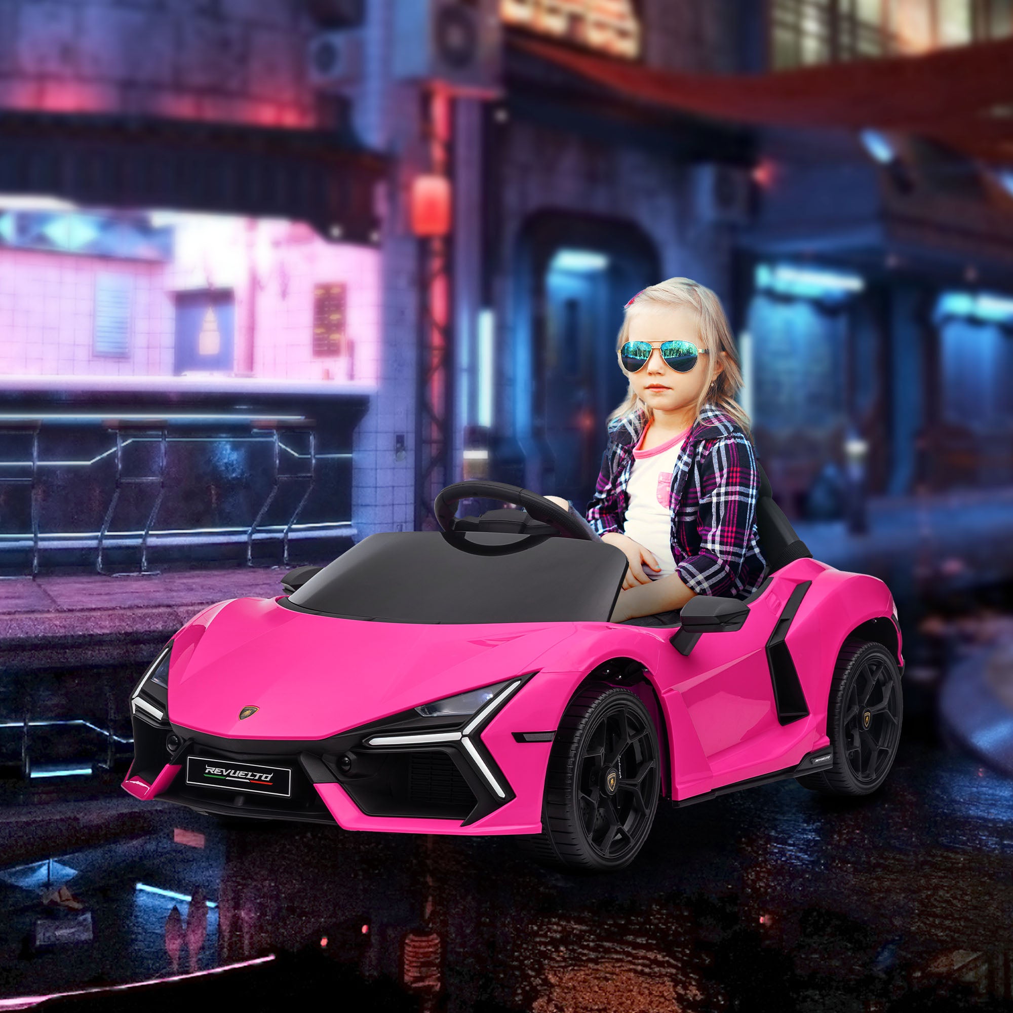AIYAPLAY Lamborghini Revuelto Licensed 12V Ride on Car w/ Butterfly Doors, Transport Wheels, Suspension, Remote Control, Pink - North Peak Garden Furniture