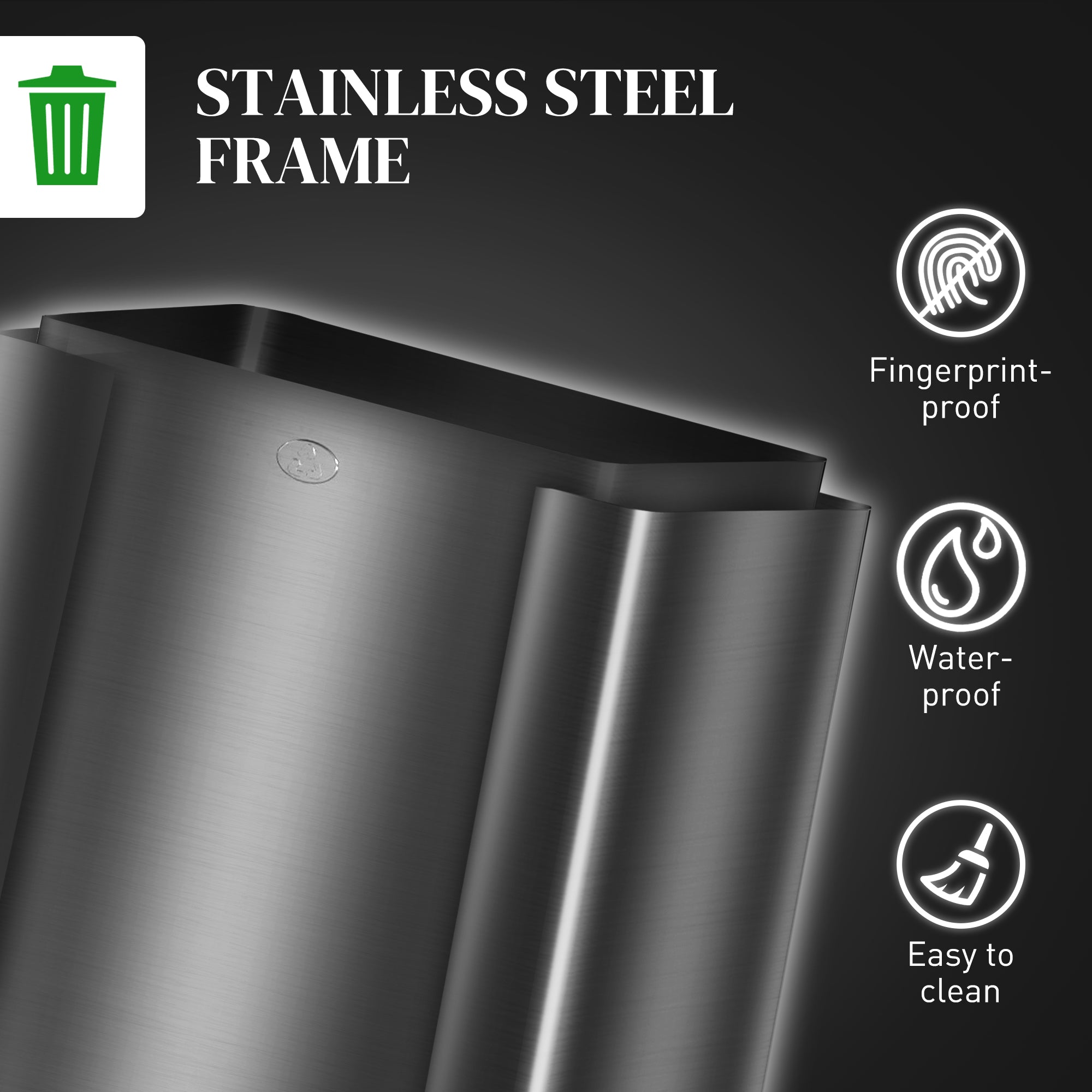 HOMCOM 3 x 15L Pedal Bin, Steel Triple Kitchen Bin with Soft Close Lid, Removable Inner Buckets, Fingerprint-Proof, Black - North Peak Garden Furniture
