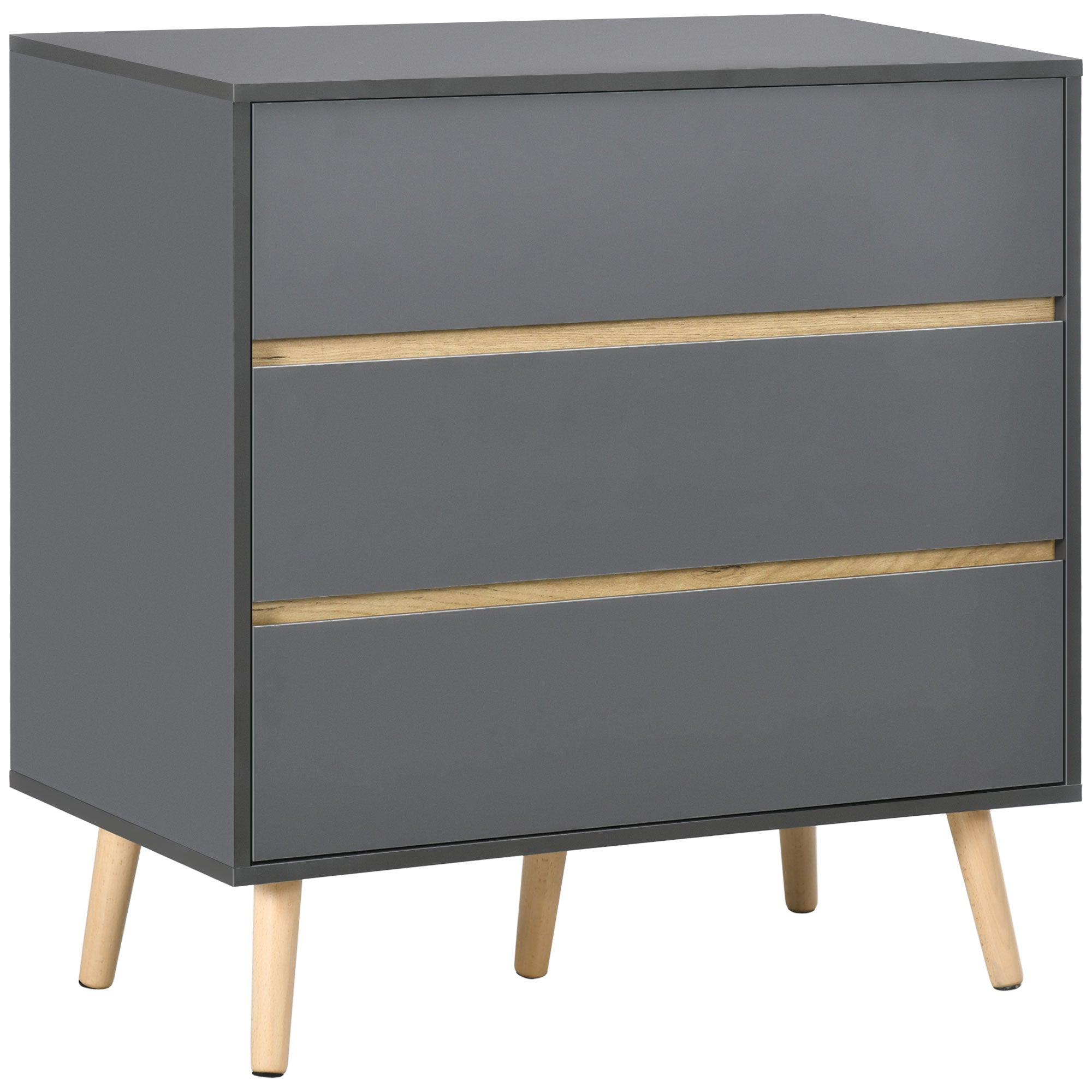 HOMCOM Drawer Chest, 3-Drawer Storage Organiser for Bedroom, Living Room, 80cmx40cmx80cm, Dark Grey - North Peak Garden Furniture