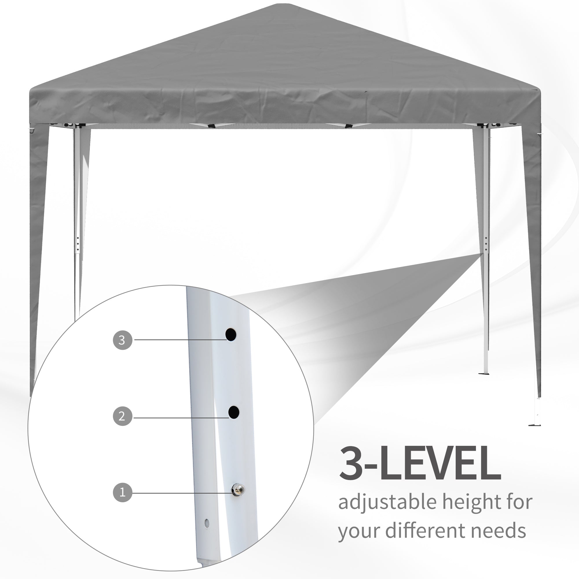 Outsunny 3 x 3 m Garden Pop Up Gazebo Marquee Party Tent Wedding Canopy, Height Adjustable with Carrying Bag, Grey - North Peak Garden Furniture