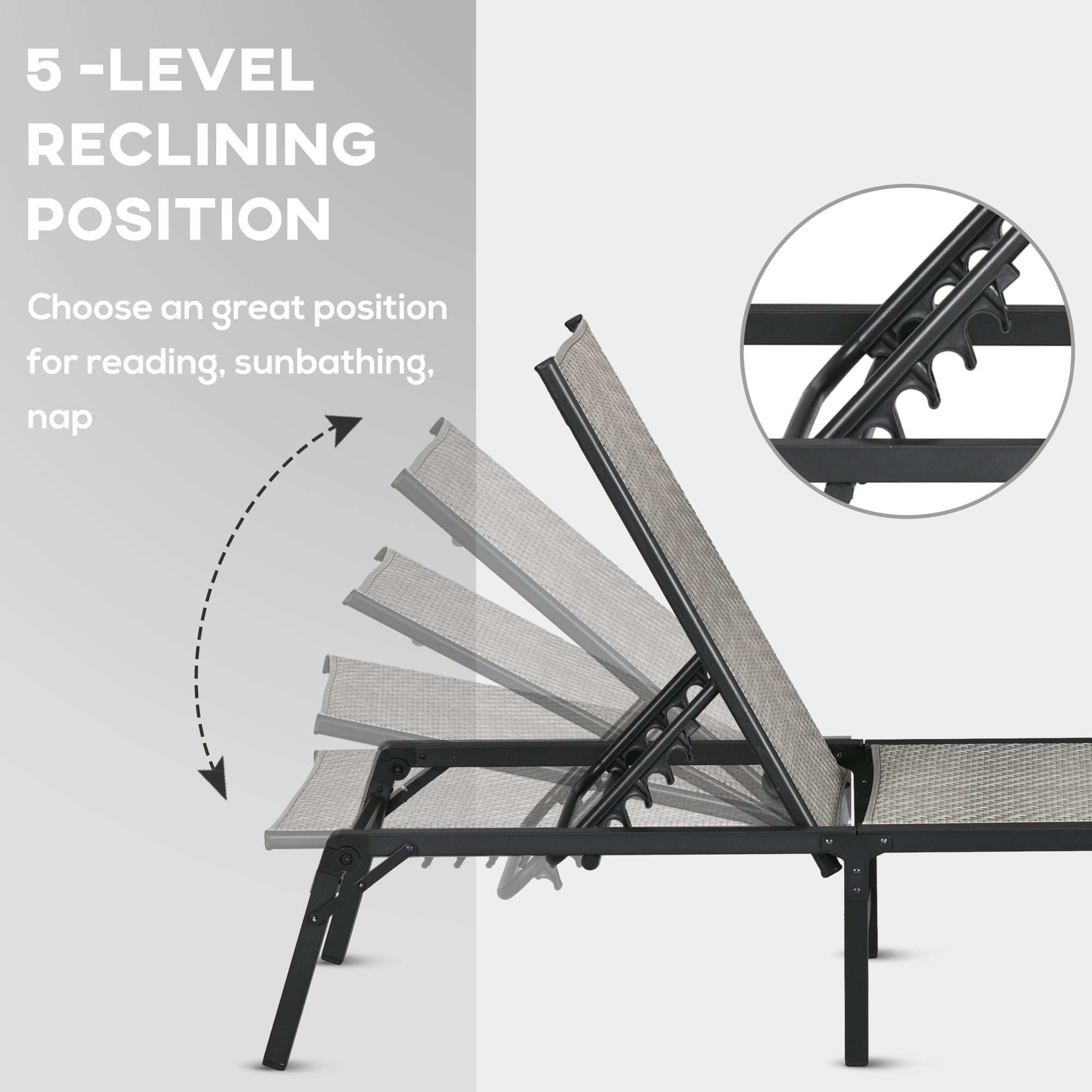 Outsunny Foldable Rattan Sun Lounger with 5-Level Adjust Backrest, Recliner Chair, Mixed Grey - North Peak Garden Furniture