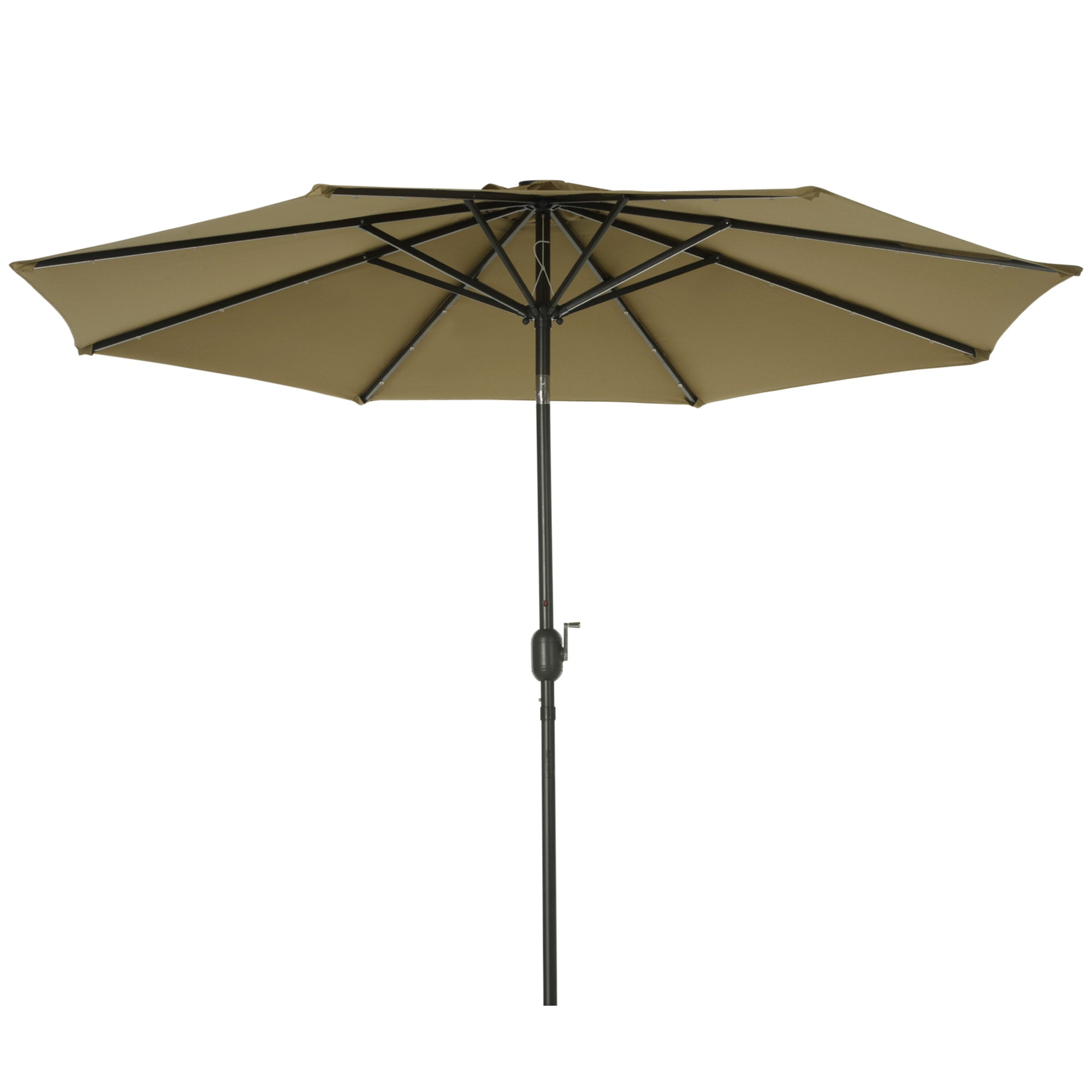 Outsunny 2.7m Patio Garden Umbrella Outdoor Parasol with Tilt Crank and 24 LEDs Lights (Brown) - North Peak Garden Furniture