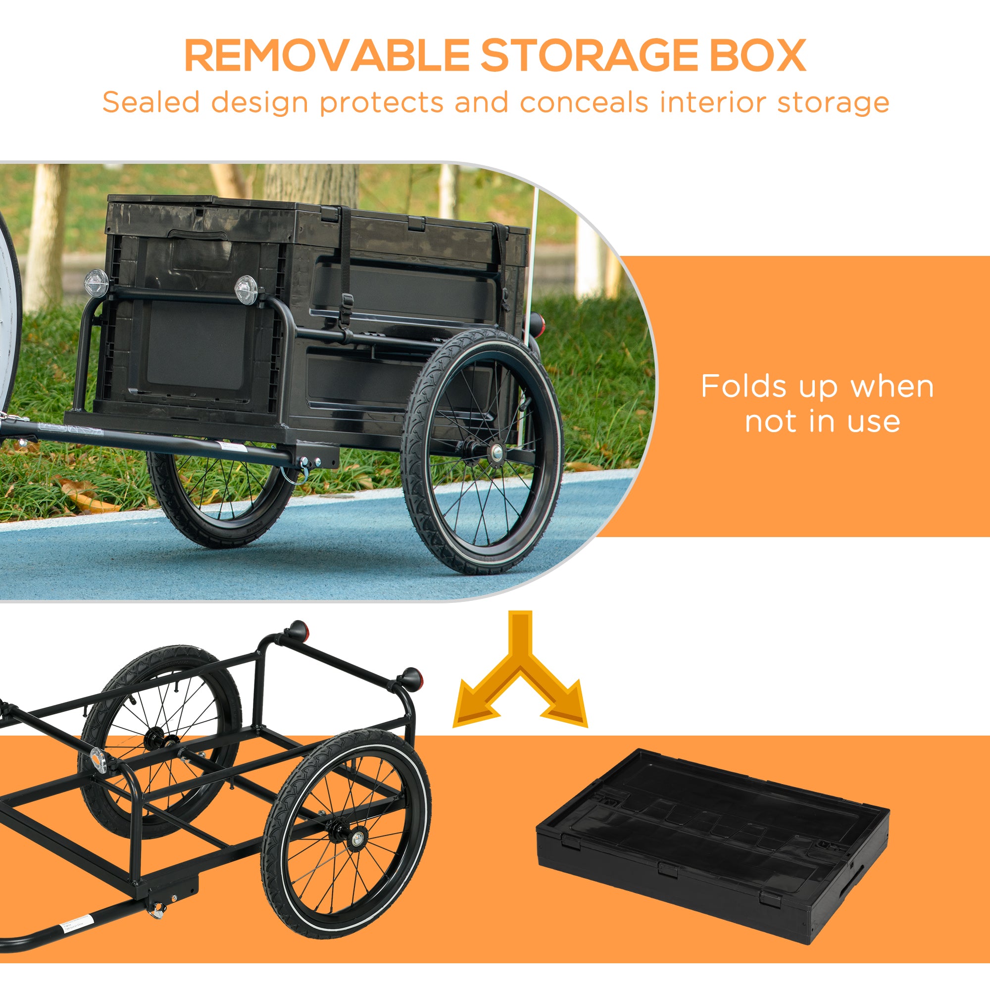 HOMCOM 65L Steel Frame Bike Trailer Storage Box - Black - North Peak Garden Furniture