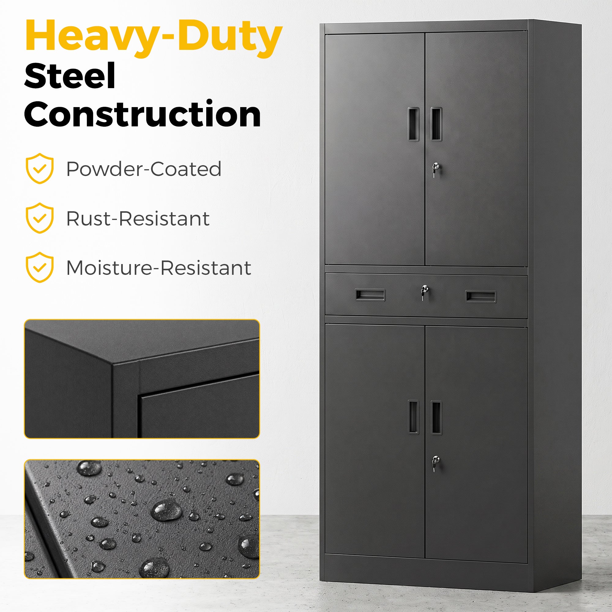 HOMCOM Metal Storage Cabinet, 180cm Tall Tool Cabinet with Locking Doors, Drawer and Adjustable Shelves, Black