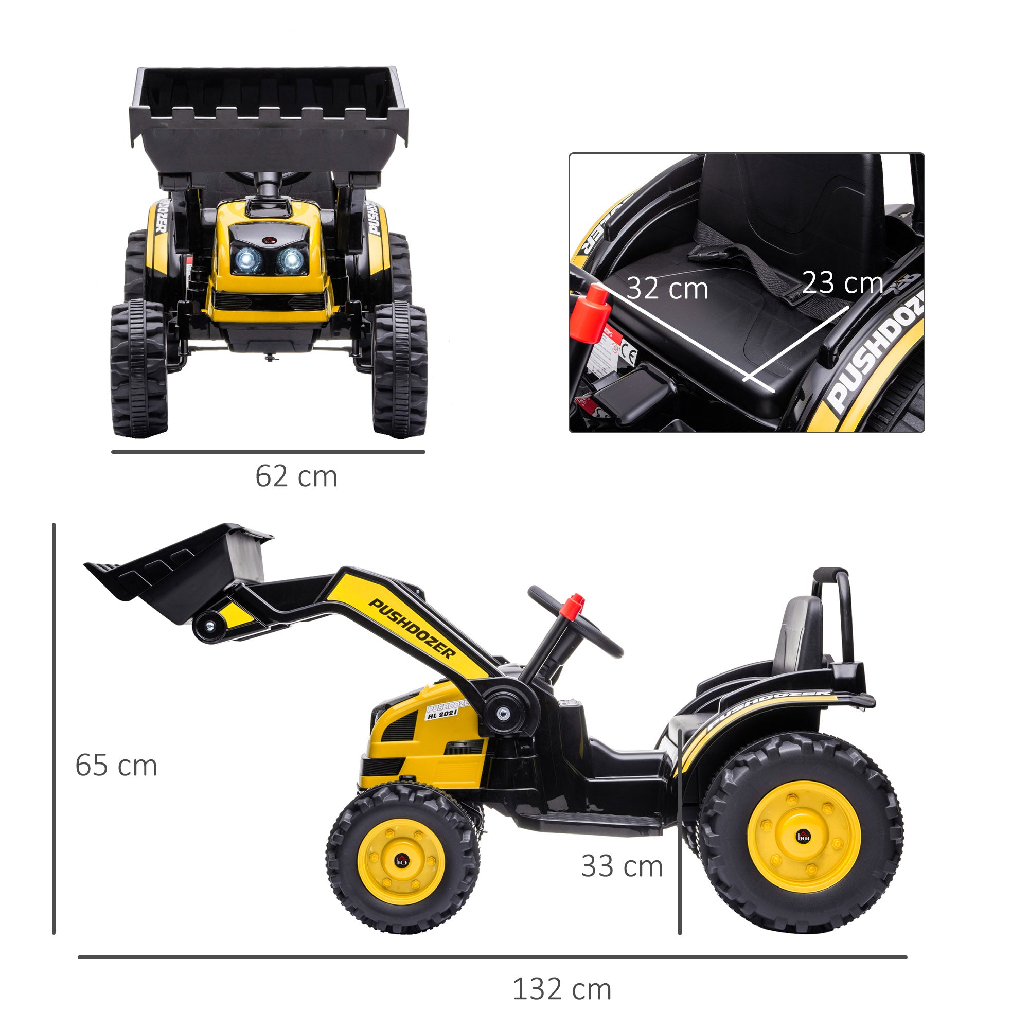 HOMCOM 6V Electric Kids Ride On Digger Excavator Construction Tractor Music Headlight for 3-5 years Yellow - North Peak Garden Furniture
