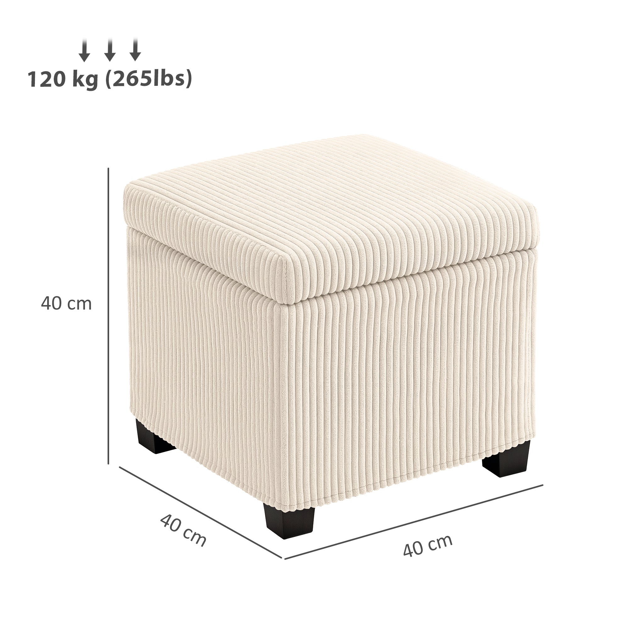 HOMCOM Storage Ottoman Bench, Corduroy Footstool with Removable Lid and Legs, 40cm Storage Chest Box for Living Room, Bedroom, Hallway, Beige - North Peak Garden Furniture