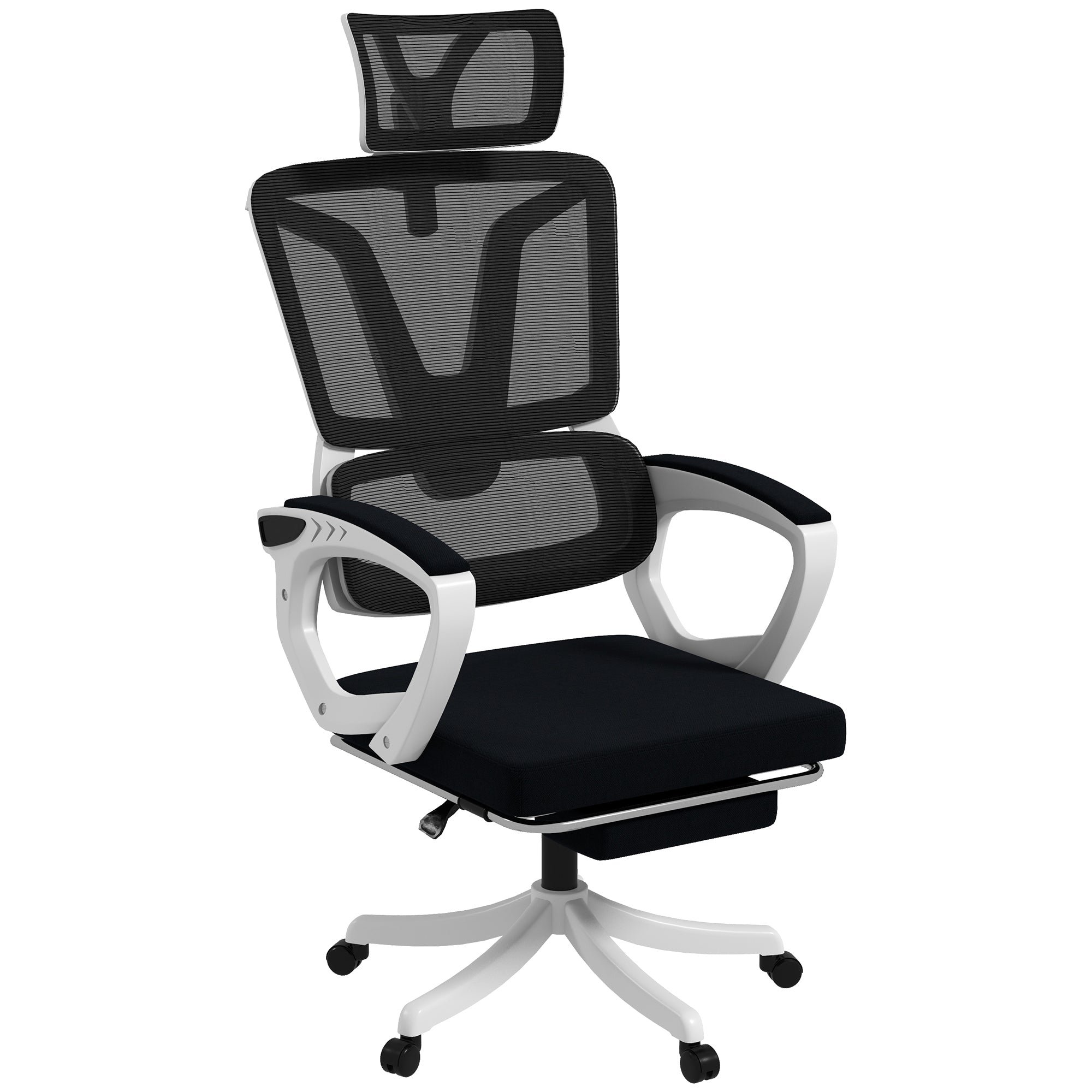 Vinsetto Ergonomic Office Chair, High Back Desk Chair, Reclining Mesh Computer Chair with Adjustable Headrest, Lumbar Support, Foot Rest, Swivel Wheels, Adjustable Height, Black - North Peak Garden Furniture