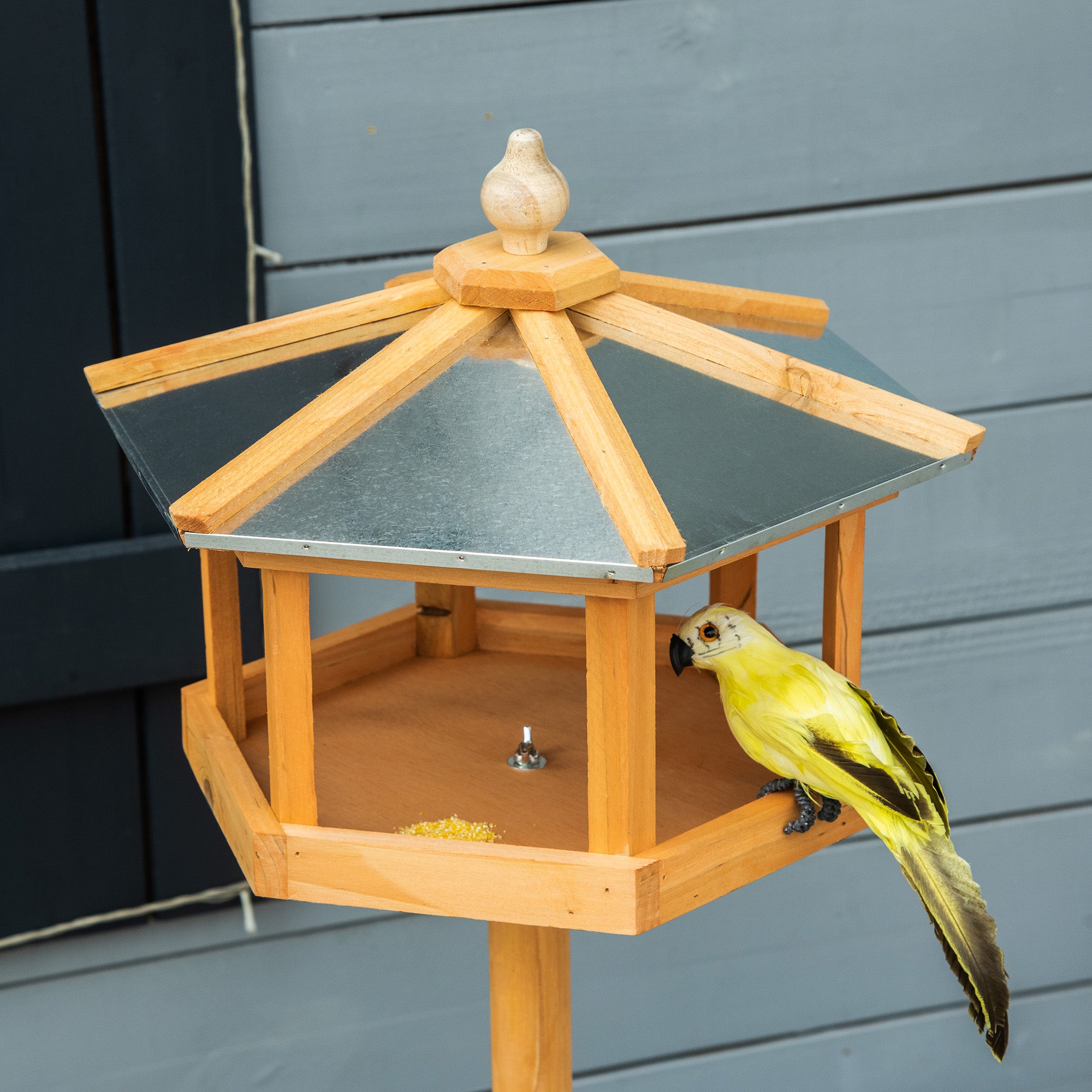PawHut Wooden Bird Table Free Standing Feeder Garden Sheltered Feeding Station Parrot Stand Birdhouse Φ40x113cm - North Peak Garden Furniture