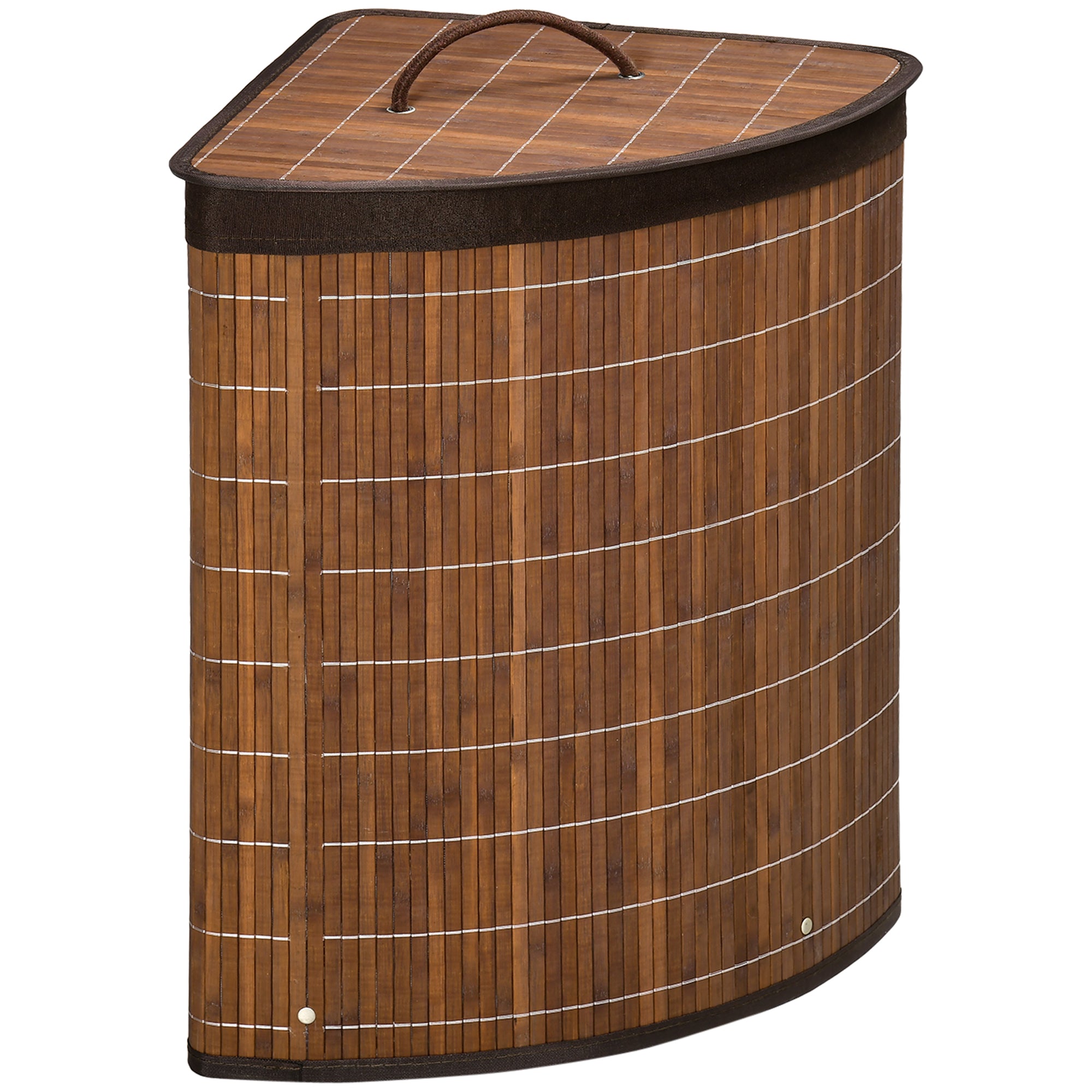 HOMCOM Bamboo Laundry Basket with Lid, 55 Litres Laundry Hamper with Removable Washable Lining, Corner Washing Baskets, 38 x 38 x 57cm, Brown - North Peak Garden Furniture