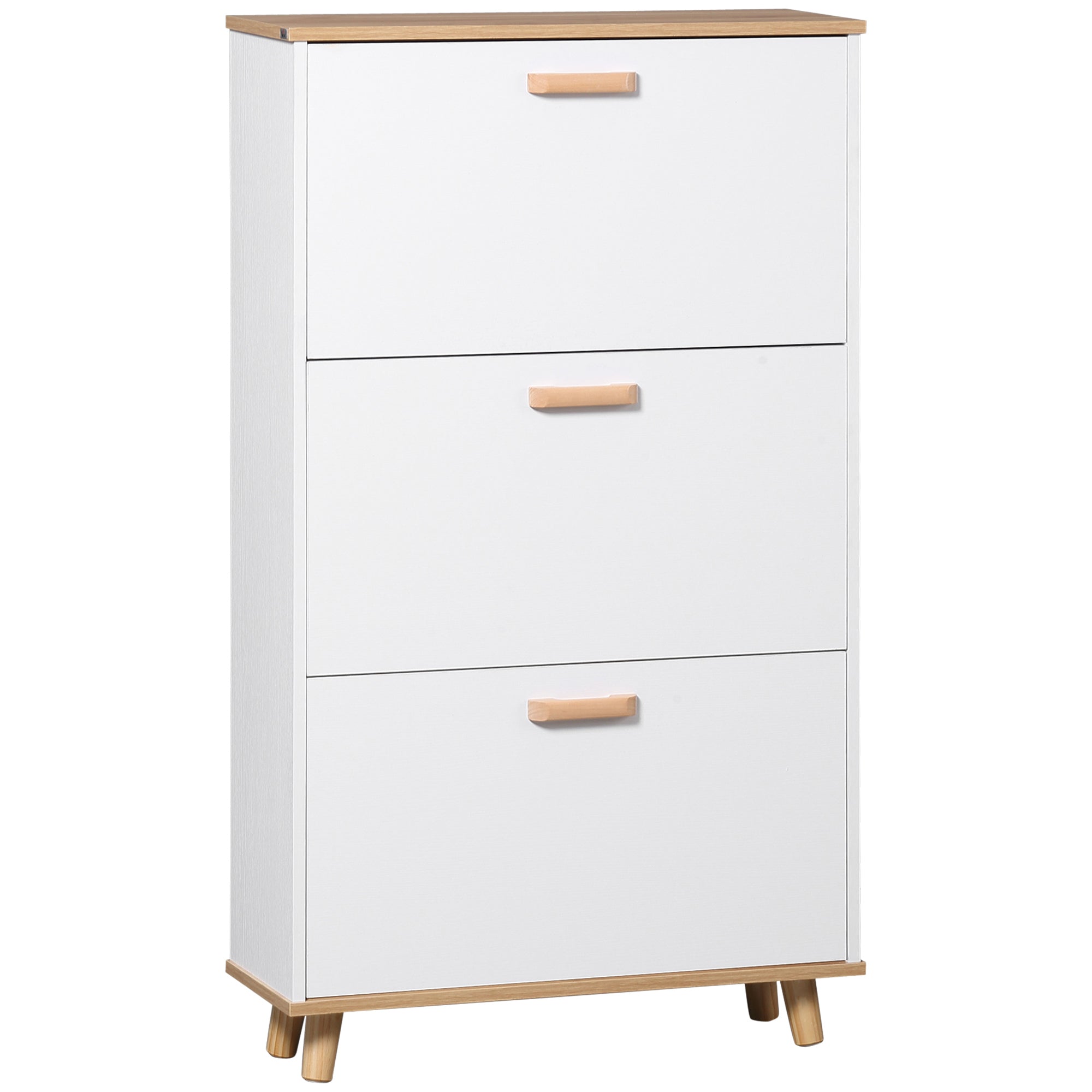 HOMCOM Narrow Shoe Cabinet, Slim Shoe Storage Cabinet with 3 Flip Drawers and Adjustable Shelves, 12 Pair of Shoes Organizer for Hallway, Entryway, White - North Peak Garden Furniture