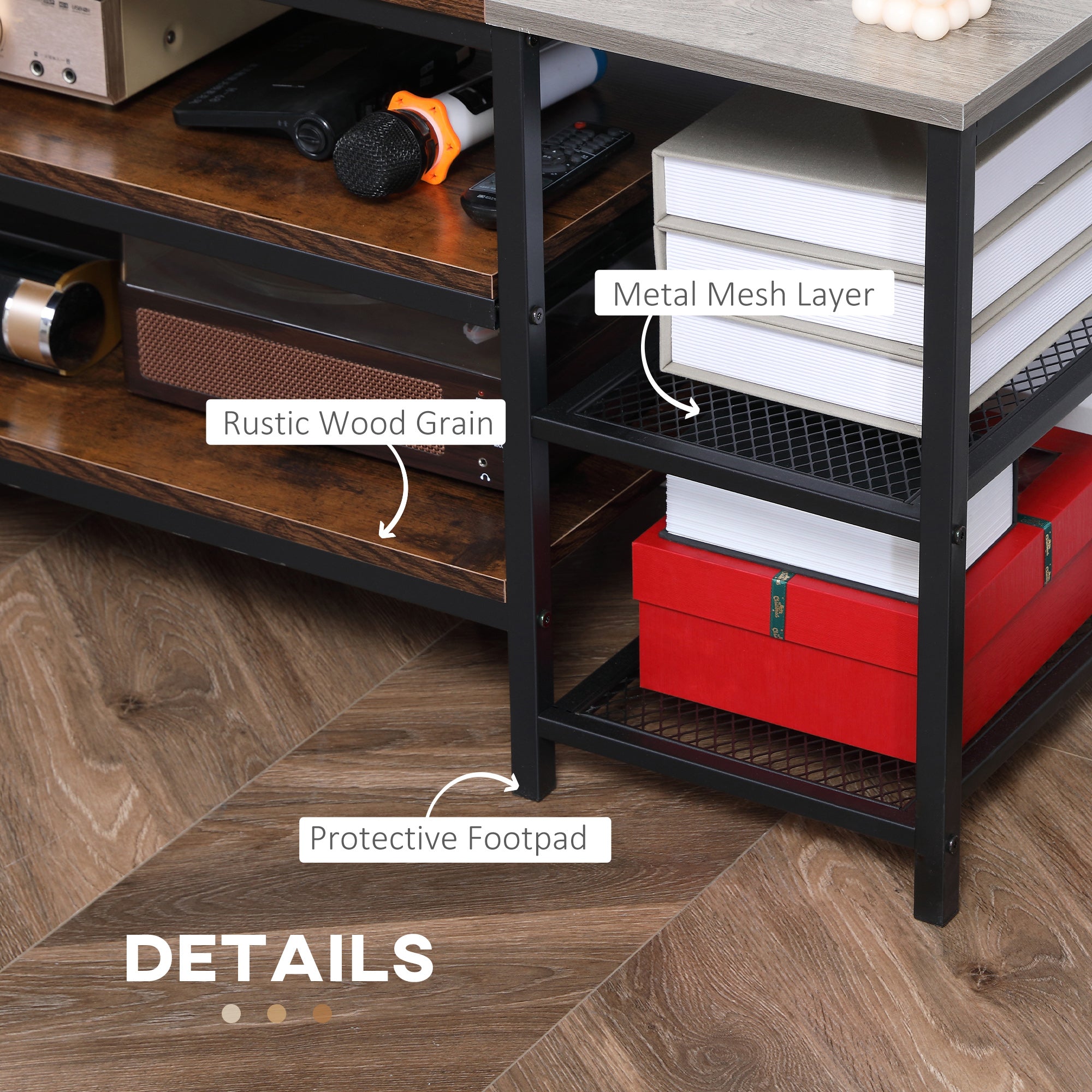 HOMCOM TV Unit Cabinet for TVs up to 60 Inches, Industrial TV Stand with Storage Shelves for Living Room, Brown and Grey - North Peak Garden Furniture