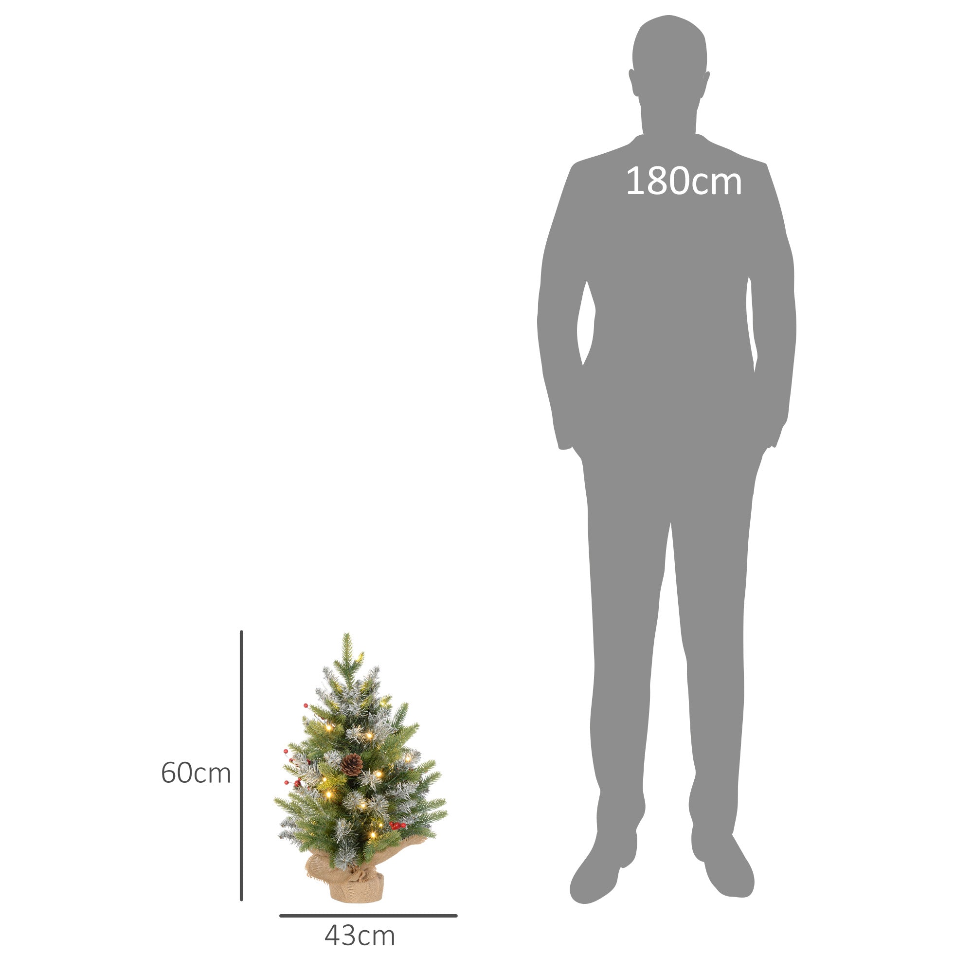 HOMCOM Set of Two 2ft Christmas Trees, with Lights, Berries and Pinecones - North Peak Garden Furniture
