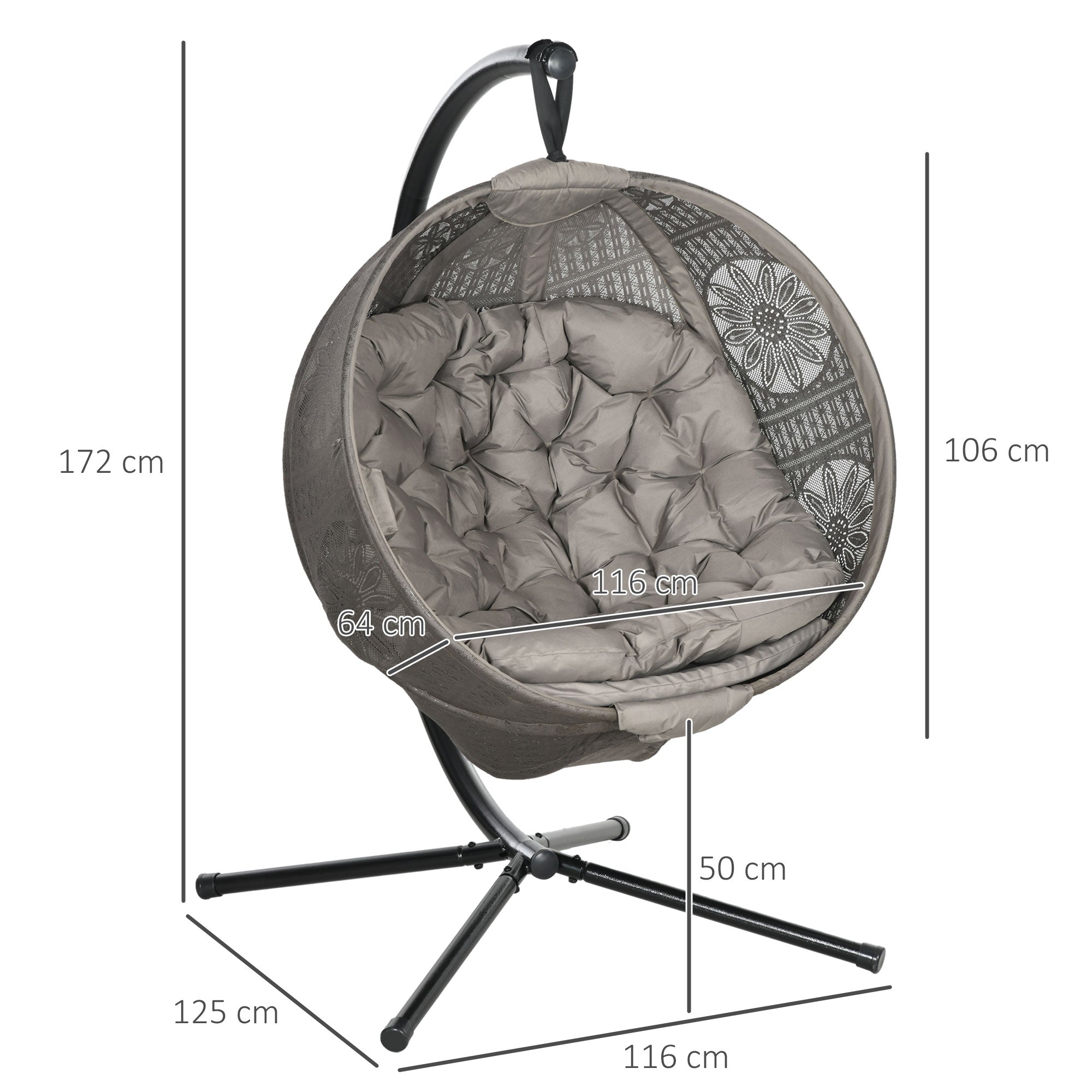 Outsunny Round Egg Basket Chair, with Steel Stand - North Peak Garden Furniture