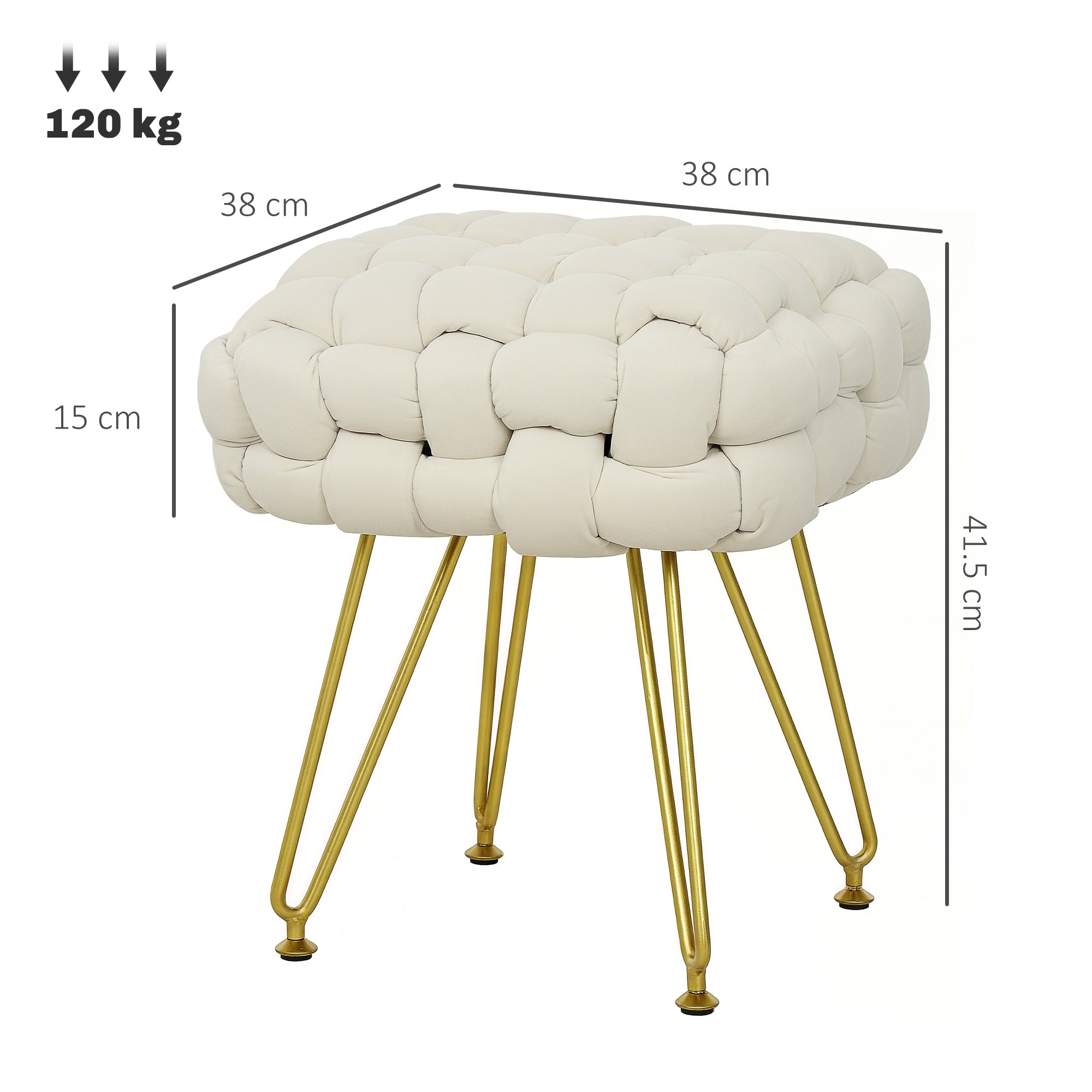 HOMCOM Velvet-Feel Bold Woven Footstool - Cream White - North Peak Garden Furniture