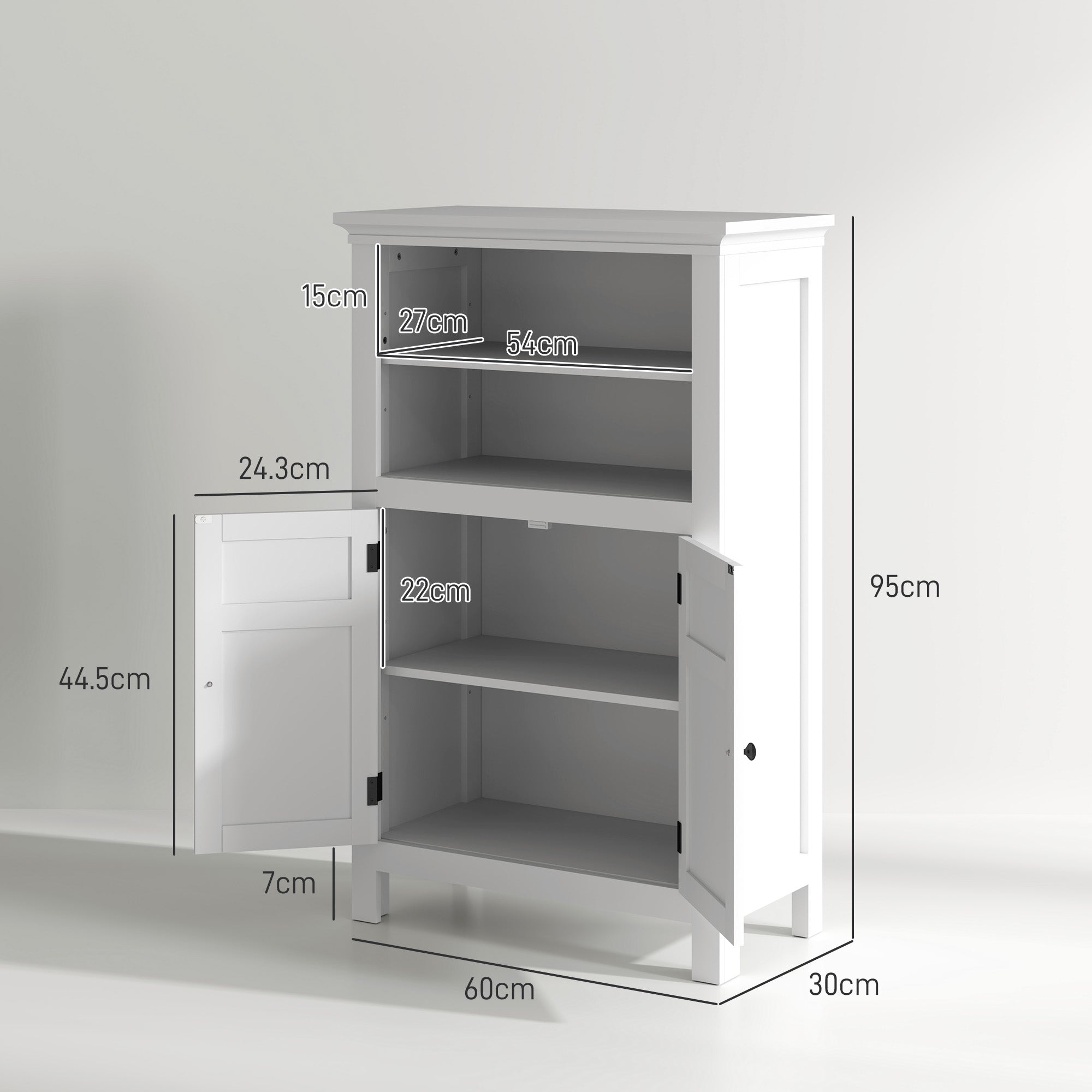 HOMCOM Multi-Storage Modern Bathroom Cabinet - White - North Peak Garden Furniture
