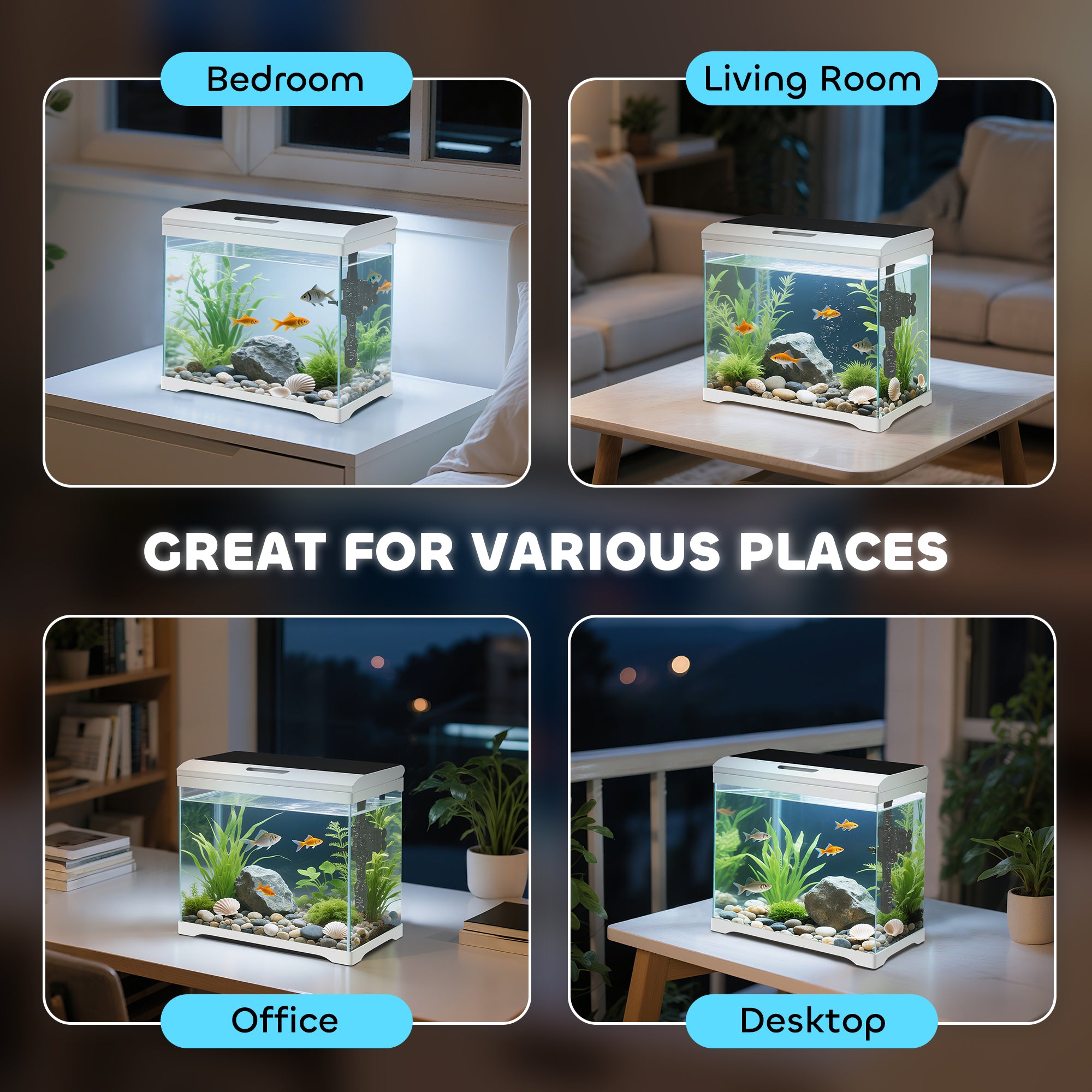 PawHut 17L Glass Fish Tank with Filter System, LED Light, Water Pump, for Betta, Goldfish, Shrimps, White - North Peak Garden Furniture