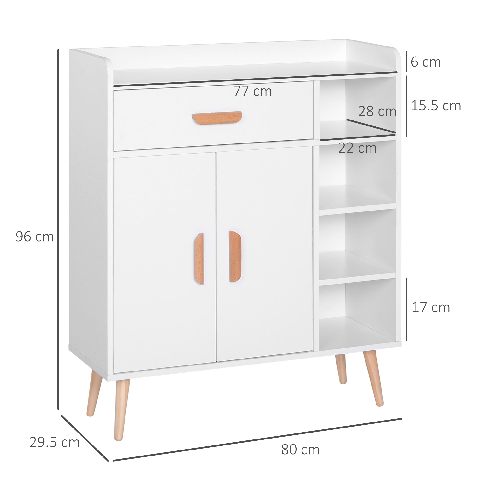 HOMCOM Sideboard, Side Cabinet, Floor Cupboard with Storage Drawer for Hallway, Kitchen, Bedroom, Living Room, White - North Peak Garden Furniture