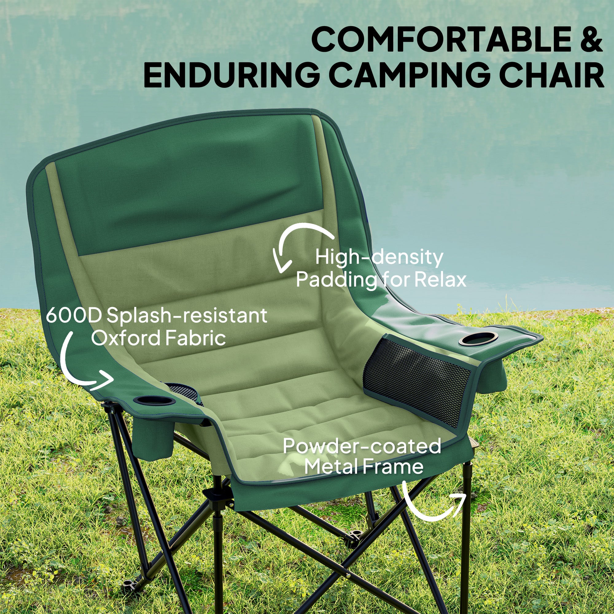Outsunny Portable Padded Camping Chair, with Bag - Olive Green - North Peak Garden Furniture