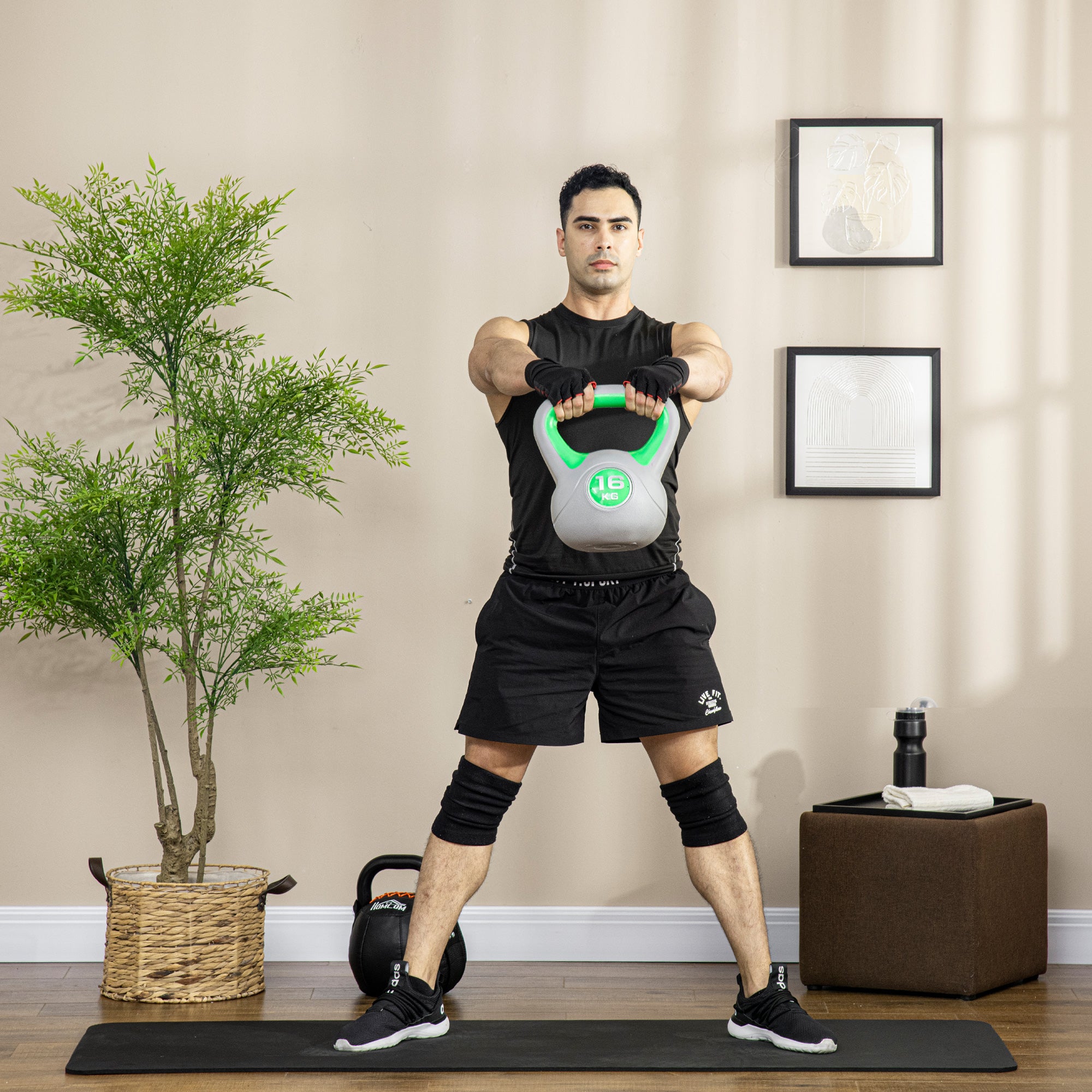 SPORTNOW Kettlebell, 16kg Kettle Bells with Handle for Home Gym Weight Lifting and Strength Training, Green and Grey - North Peak Garden Furniture