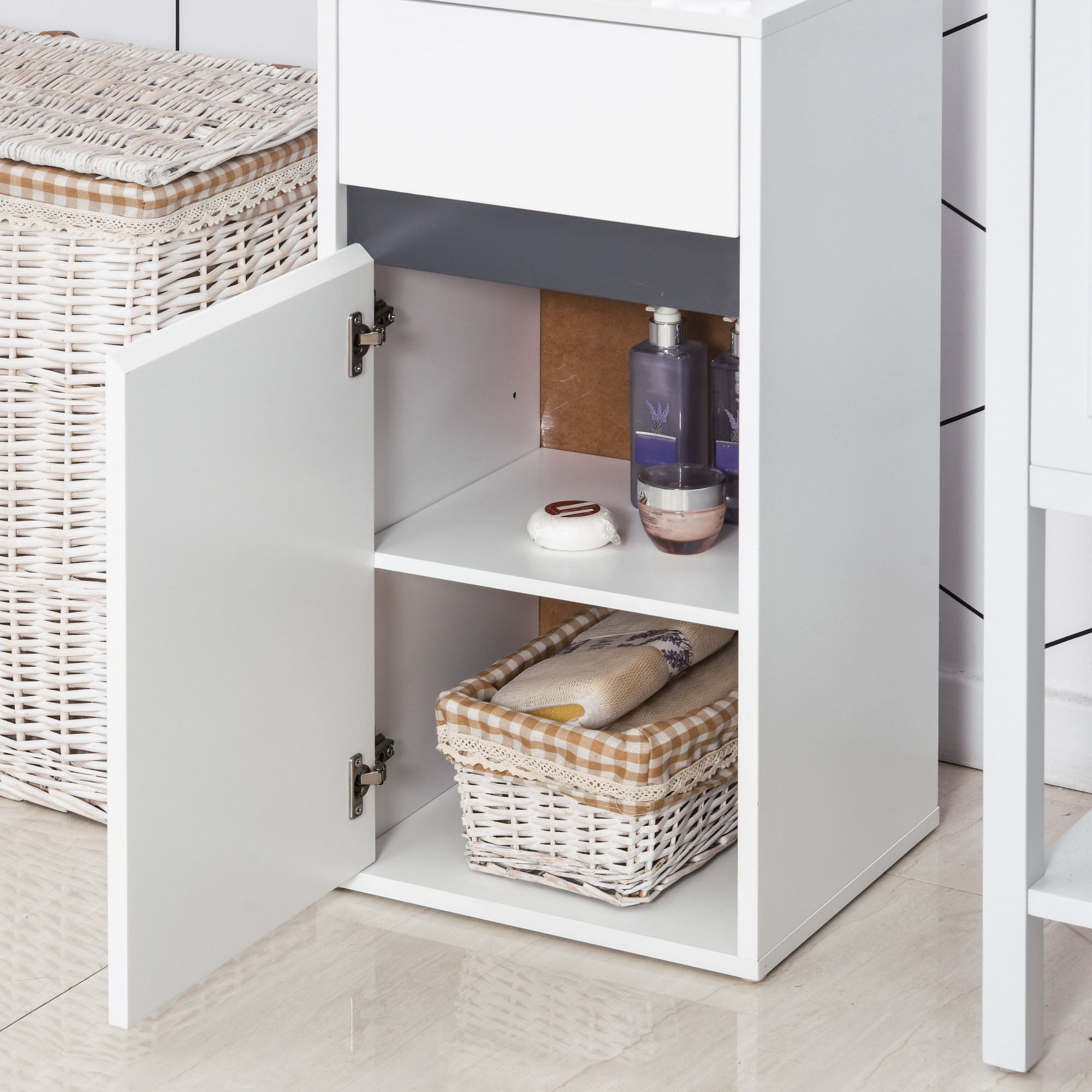 HOMCOM MDF Tri-Compartment Bathroom Storage Cabinet White - North Peak Garden Furniture