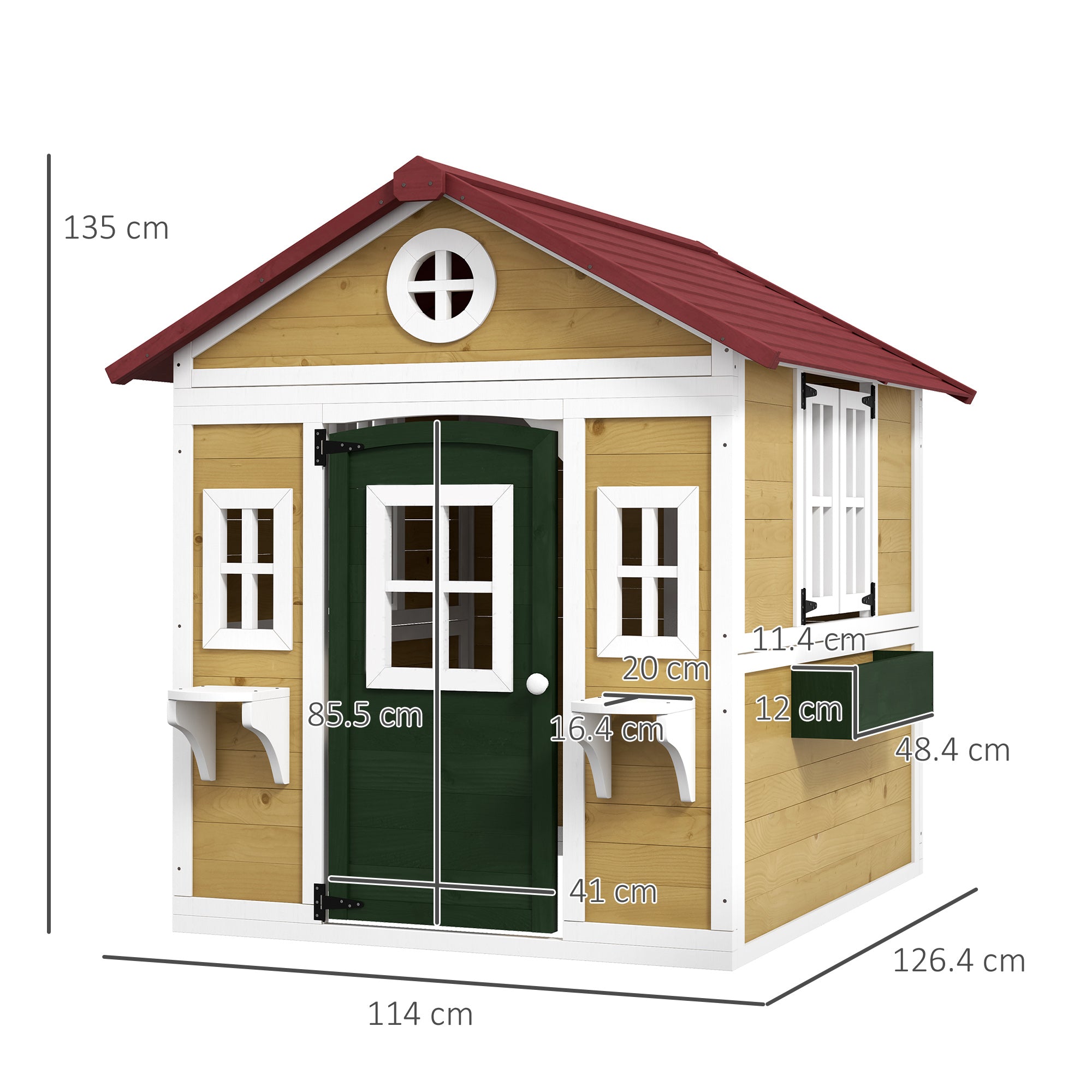 Outsunny Wooden Playhouse with Doors, Windows, Plant Pots, Boxes, for 3-8 Years - Beige - North Peak Garden Furniture