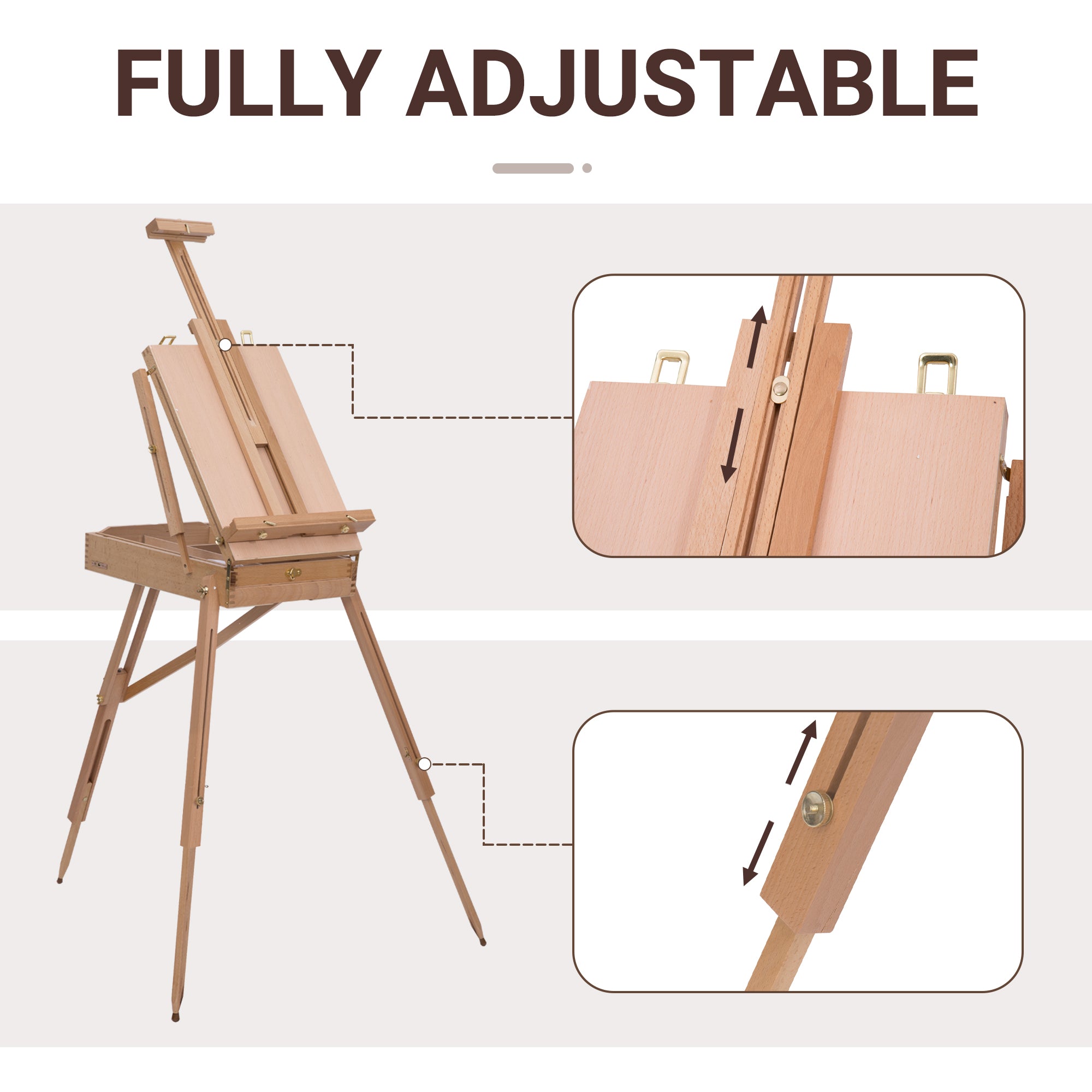 HOMCOM Wooden Art Easel Tripod Sketch Artist Painters Craft Portable Folding Drawing Board Lightweight - Natural Wood - North Peak Garden Furniture