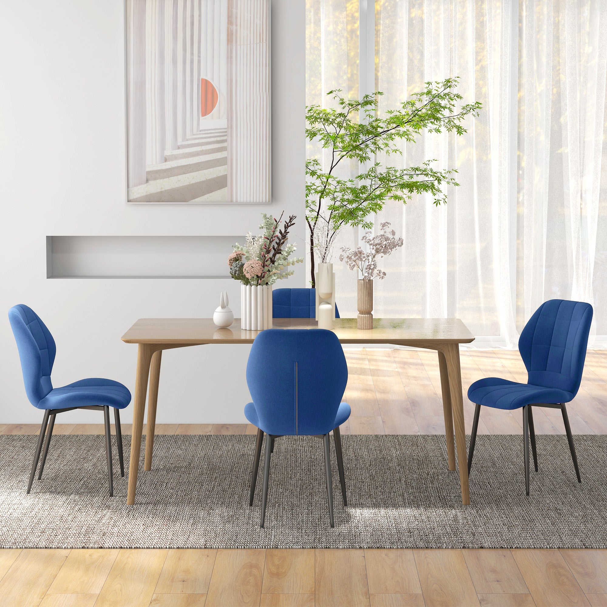 HOMCOM Set of Four Velvet Relaxed Tub Dining Chairs - Dark Blue - North Peak Garden Furniture
