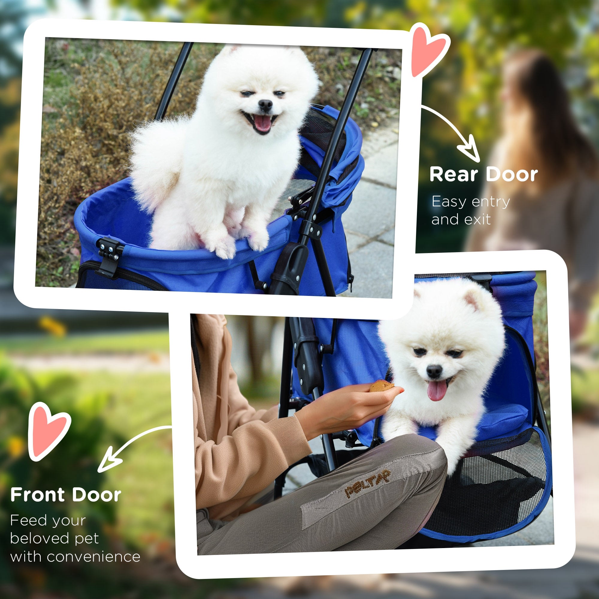 PawHut Dog Pram Dog Stroller Foldable Pet Pushchair with 4 Wheels, Safety Leashes, Cup Holder for Small Dogs, Blue - North Peak Garden Furniture