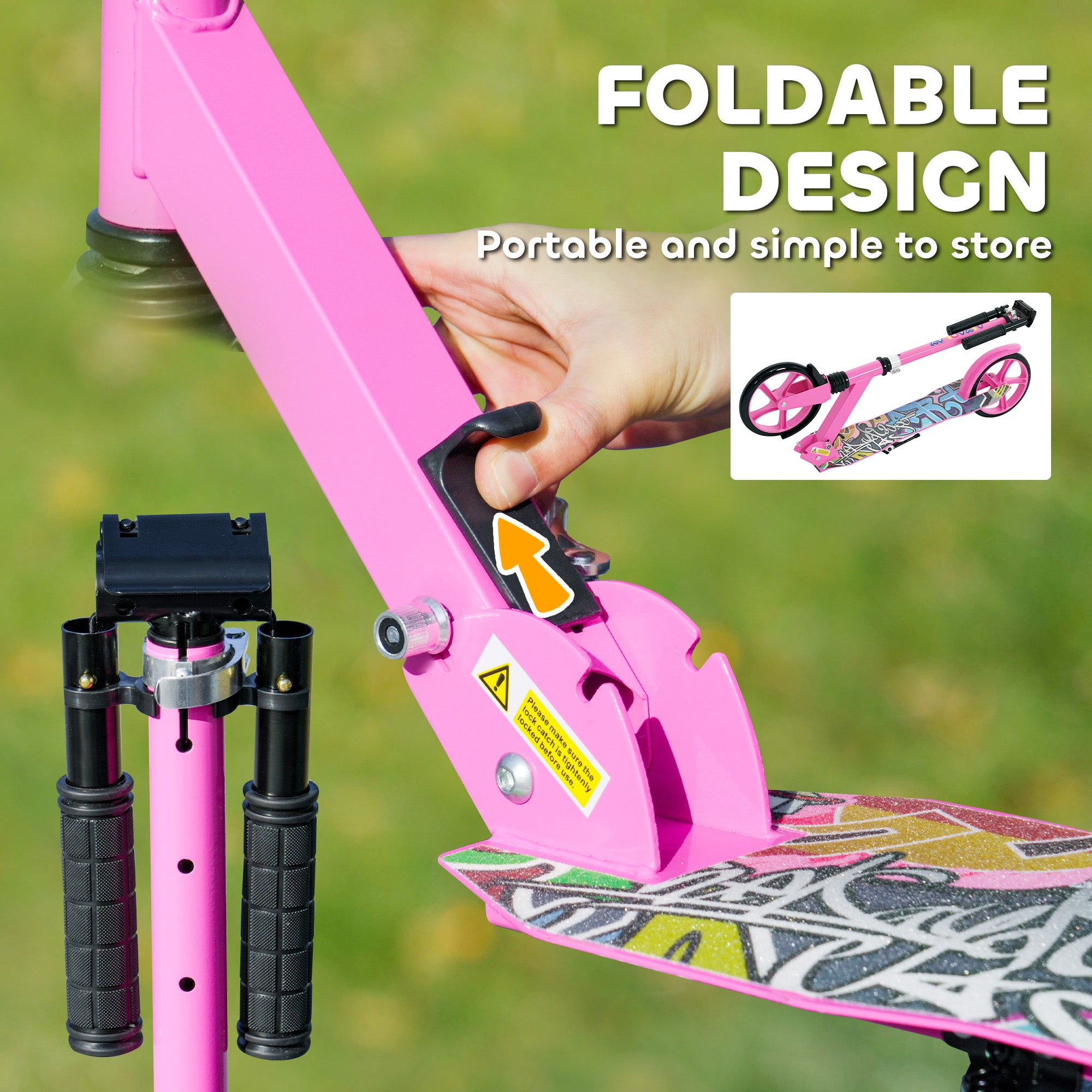 AIYAPLAY Foldable Kids Scooter with Adjustable Handlebar, 200mm Big Wheel, Rear Fender Brake, Gift for Ages 6-12 Years, Pink - North Peak Garden Furniture