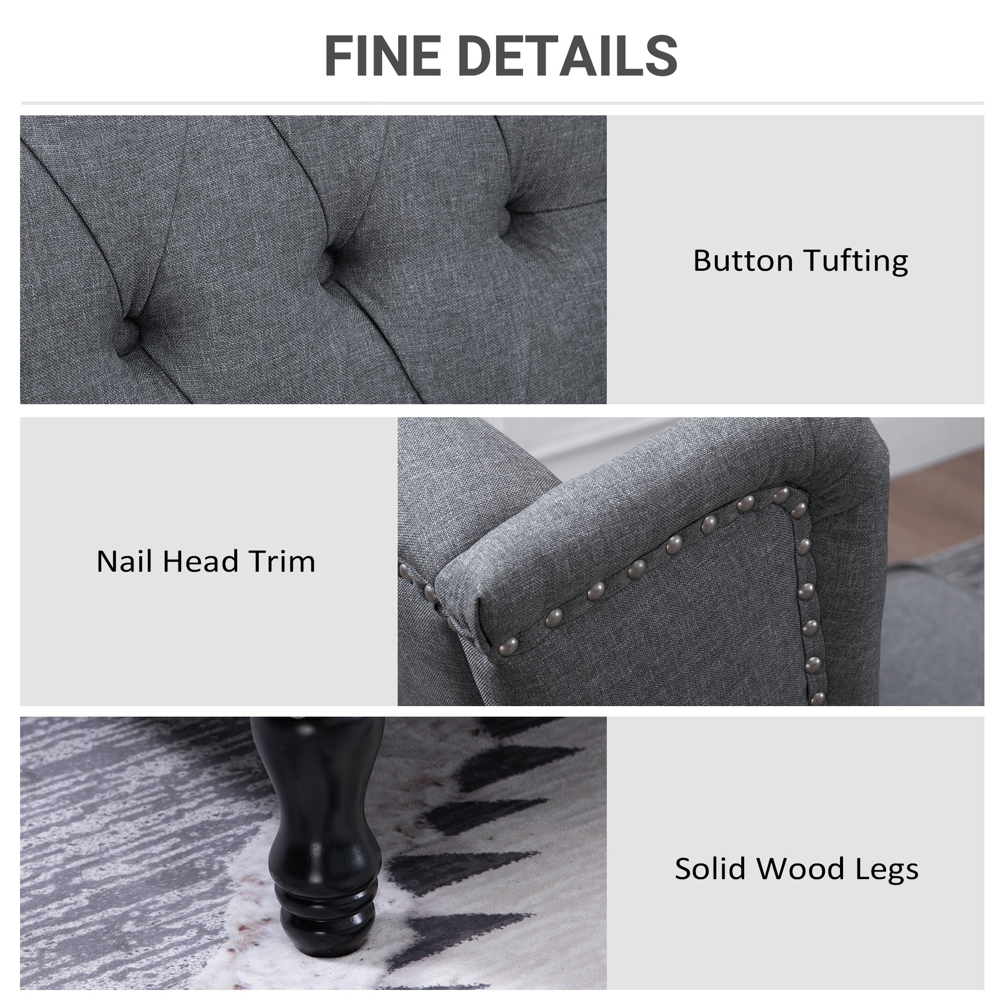 HOMCOM Recliner Armchair, Vintage Reclining Chair with Nail Head Trim, Wingback Chair with Button Tufted Back and Footrest, for Living Room, Light Grey - North Peak Garden Furniture