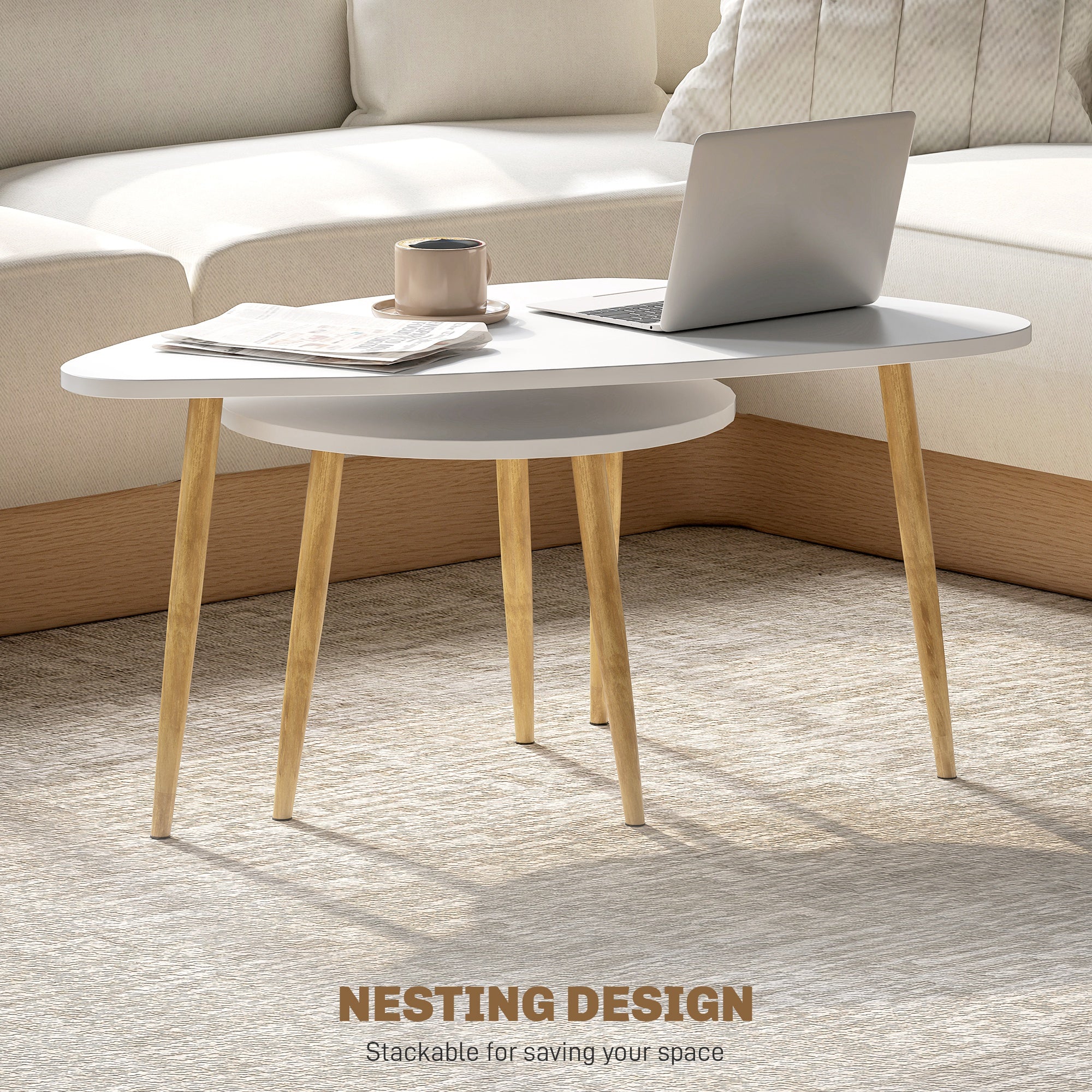 HOMCOM Set of Two Scandinavian-Style Coffee Tables - White - North Peak Garden Furniture