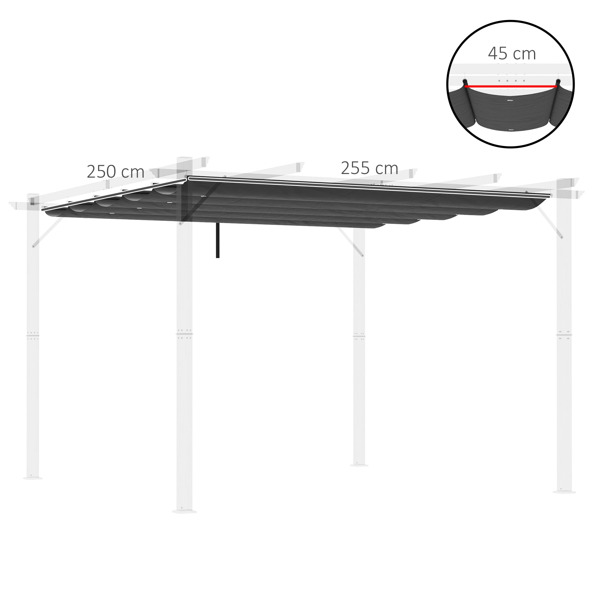 Outsunny Retractable Pergola Shade Cover, Replacement Canopy Fabric for 3 x 3 (m) Pergola, Gazebo Retractable Roof, Dark Grey - North Peak Garden Furniture