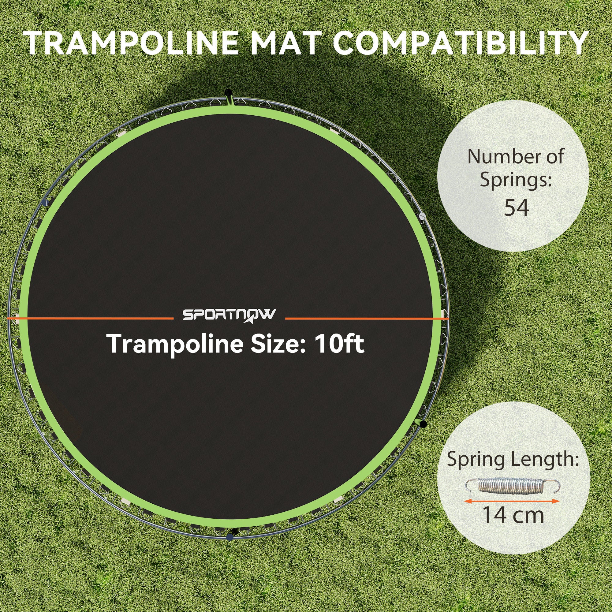 SPORTNOW Trampoline Replacement Mat with Spring Pull Tool, 54 V-Hooks, for 10ft Trampoline using 14cm Springs, Green - North Peak Garden Furniture