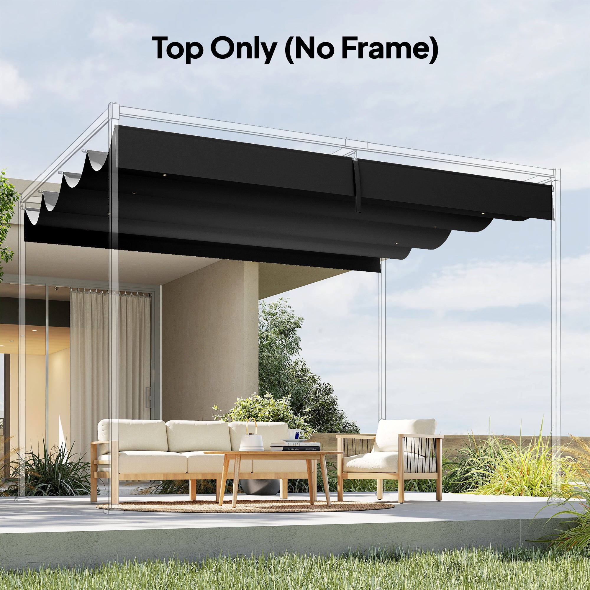 Outsunny Retractable Pergola Canopy Only, 3.92 x 3.5 m, UV30+ Replacement Canopy Cover for 4 x 3 m Pergola, Dark Grey