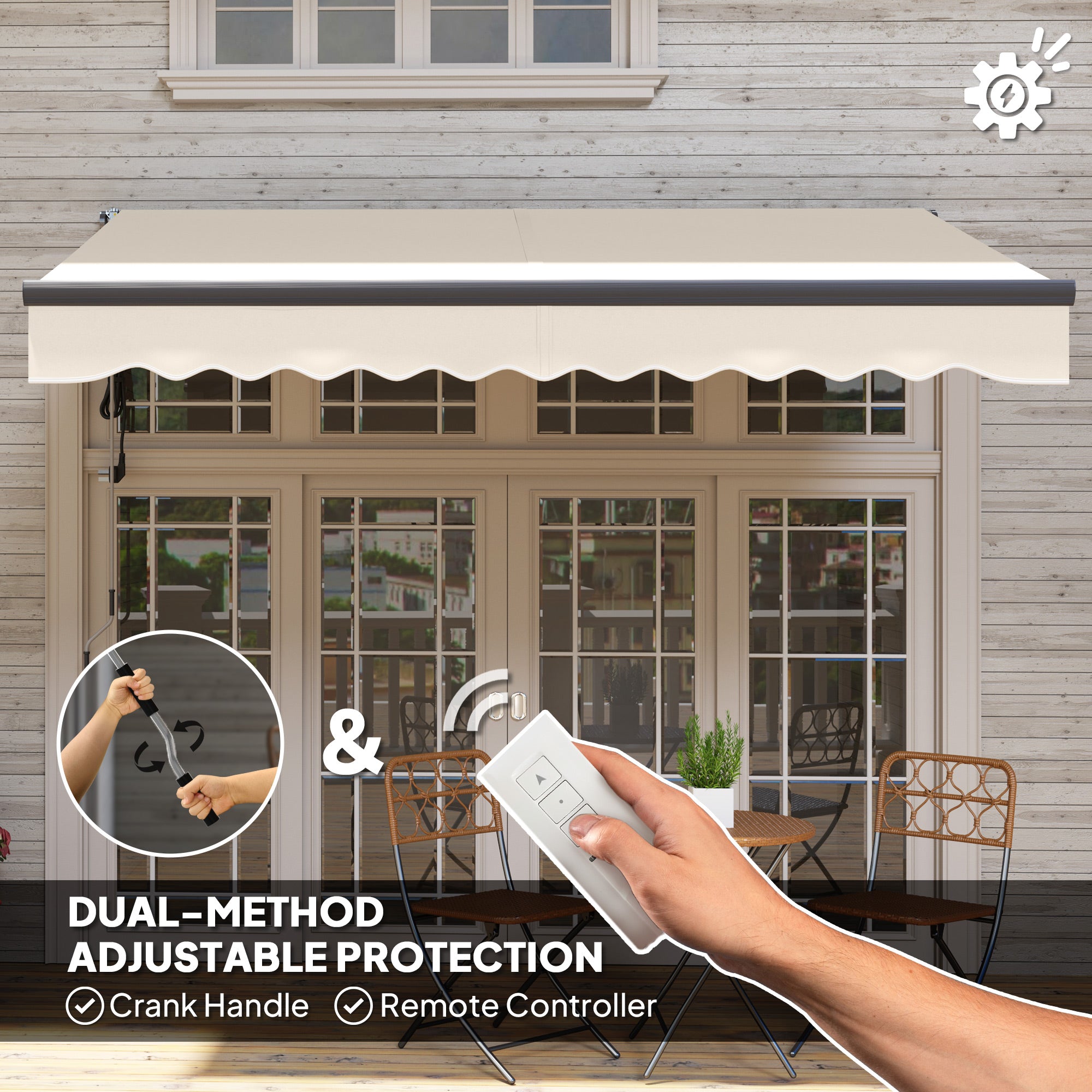 Outsunny 2.5 x 3m Electric/Manual Awning, with Remote - Beige - North Peak Garden Furniture