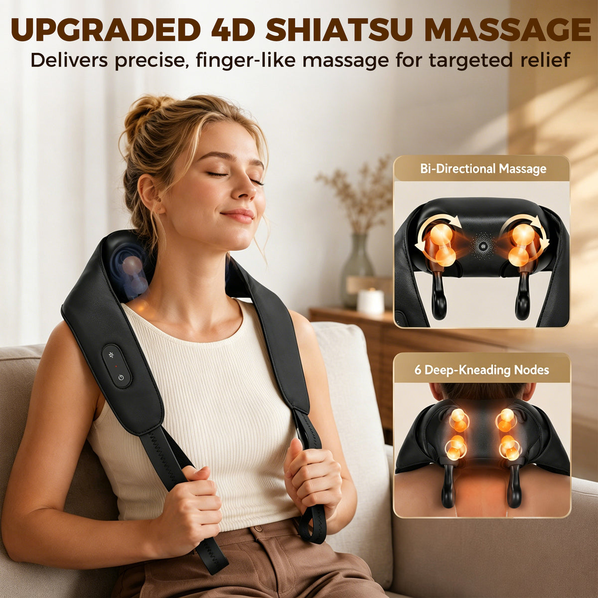 HOMCOM Cordless Neck Massager with Heat, Deep Tissue 4D Shiatsu Neck and Shoulder Massager for Car Home, Gifts for Men Women