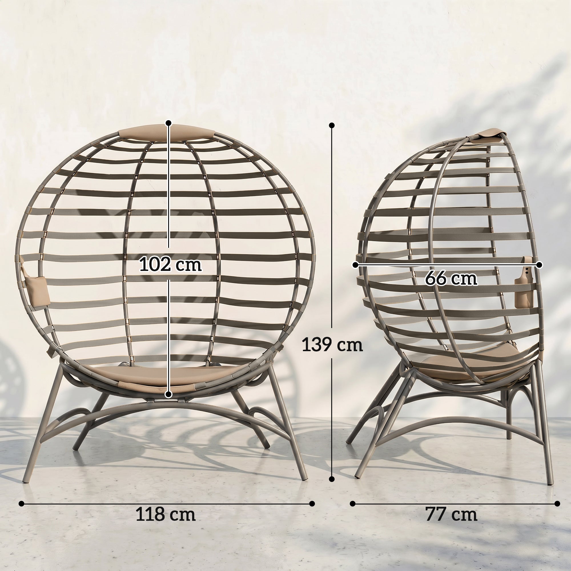 Outsunny Egg Chair with Soft Cushion, Steel Frame and Side Pocket, Garden Patio Basket Chair for Indoor, Outdoor, Brown