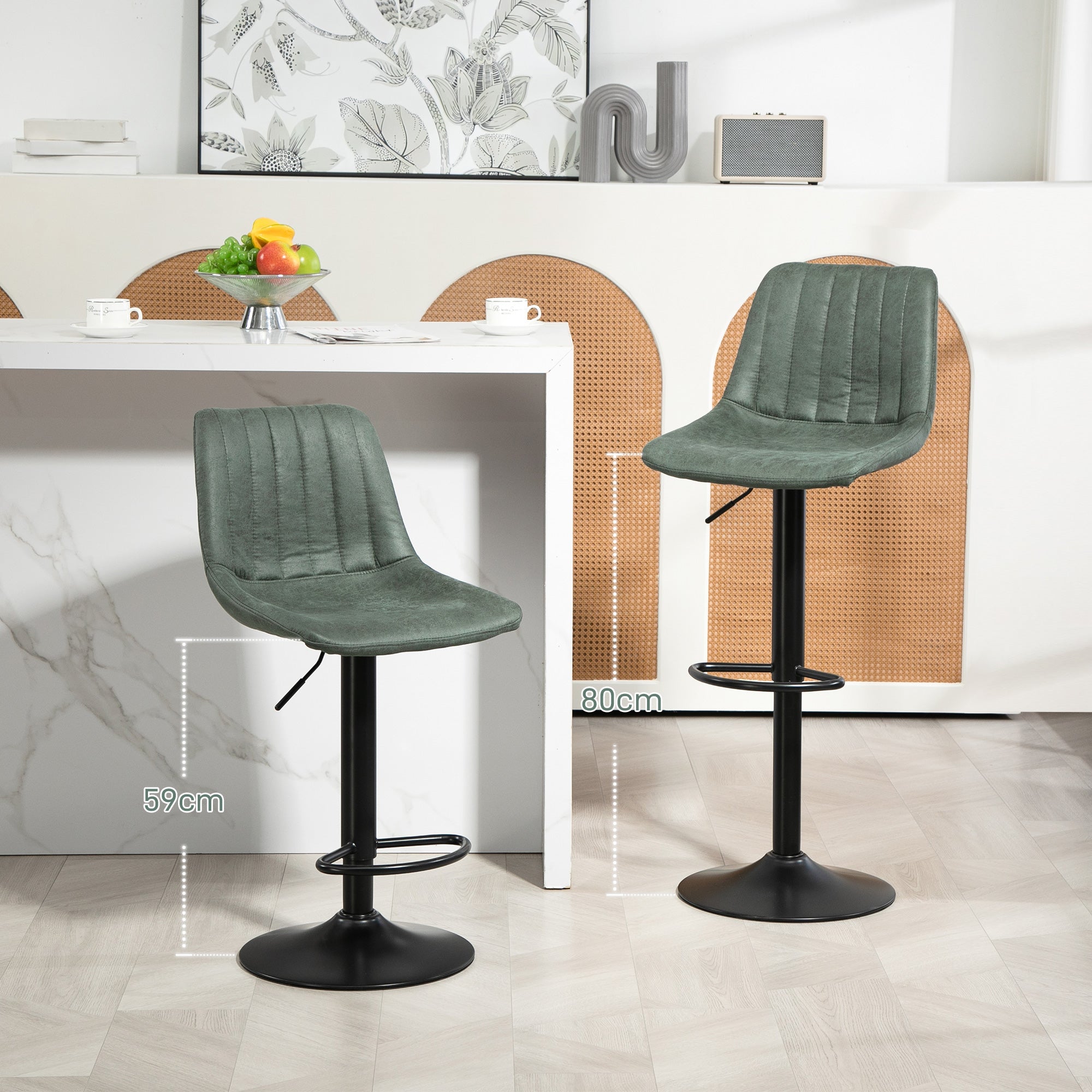 HOMCOM Set of Two Retro Tub Bar Stools - Green - North Peak Garden Furniture