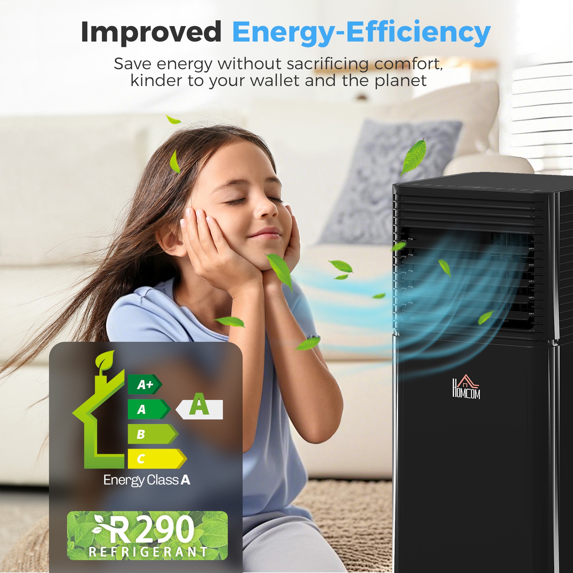 HOMCOM 5000 BTU 4-In-1 Portable Air Conditioner Unit Cooling Dehumidifying Ventilating  for Room up to 18m², with Fan, Remote, 24H Timer, Window Mount Kit, R290, A Energy Efficiency