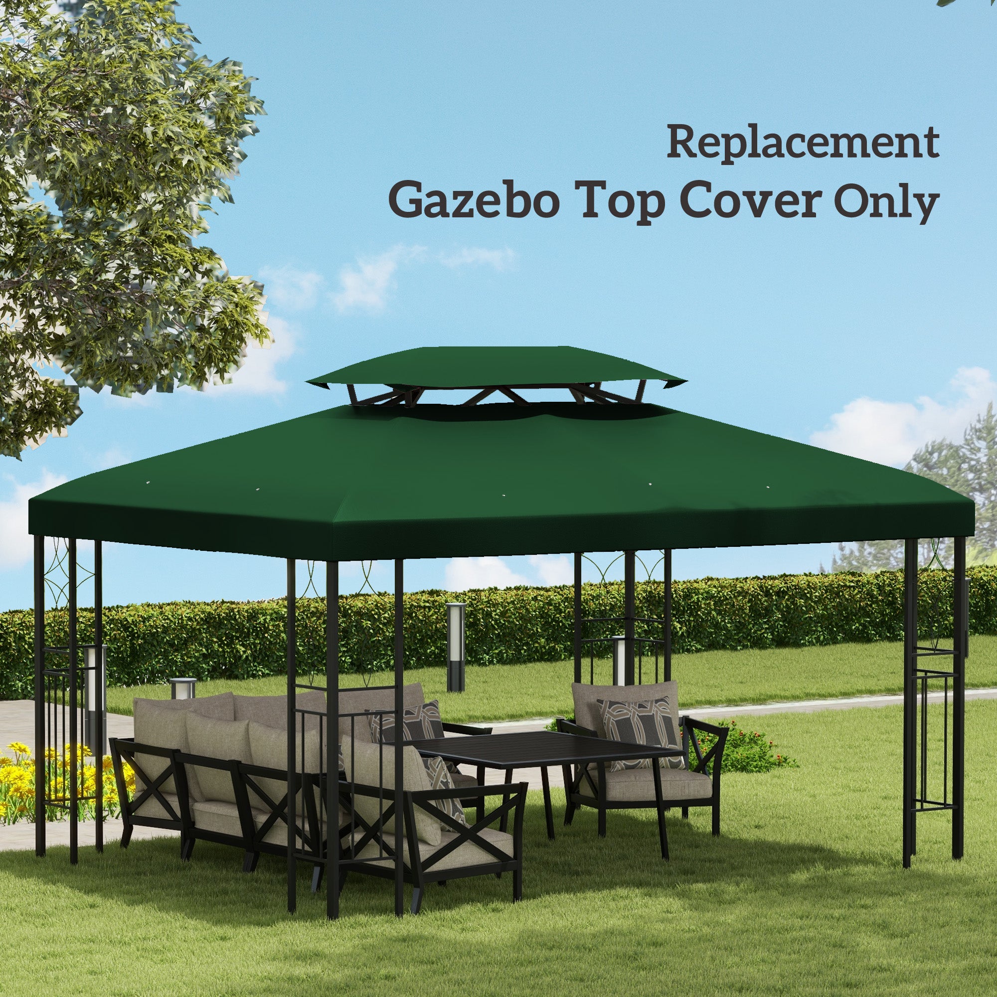 Outsunny Gazebo Roof Replacement, for 3 x 4m Frames - Green - North Peak Garden Furniture