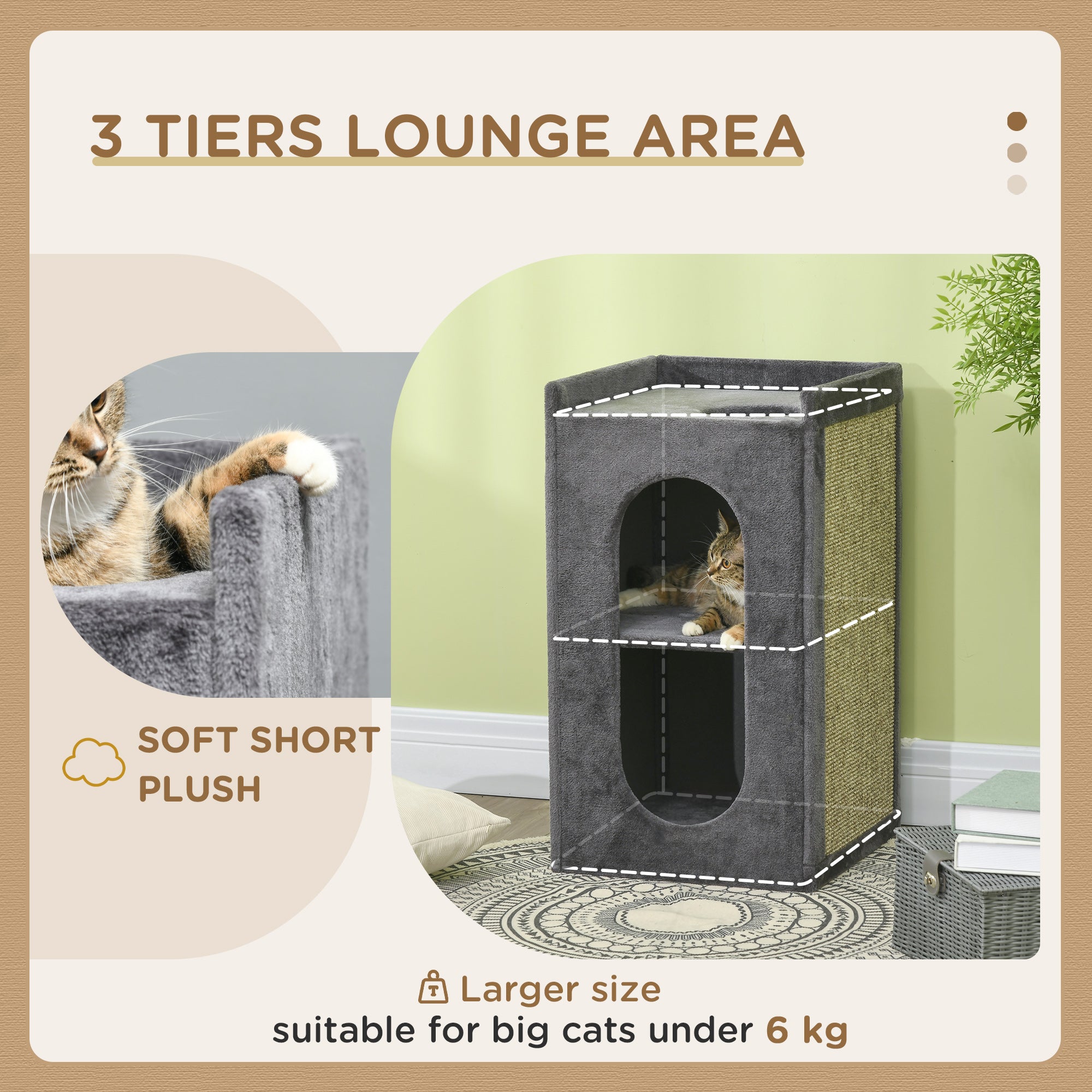 PawHut 81cm Cat Scratching Barrel, with Two Cat Houses for Indoor Cats, Grey - North Peak Garden Furniture