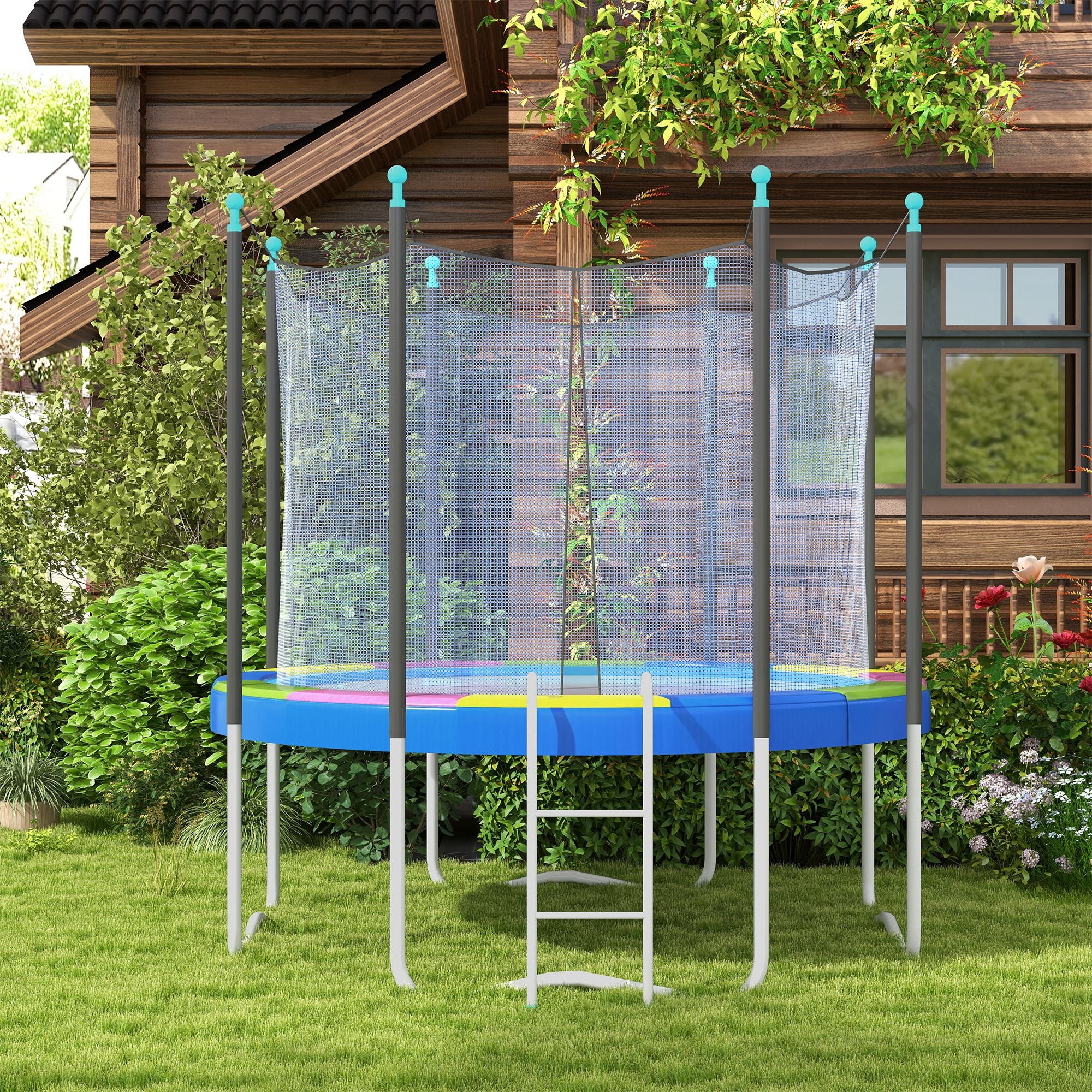 SPORTNOW 12FT Trampoline Spring Cover, Plastic Trampoline Pad Replacement with Elastic Cord, Waterproof, UV Resistant and Tear-Resistant, Multi-Colored - North Peak Garden Furniture