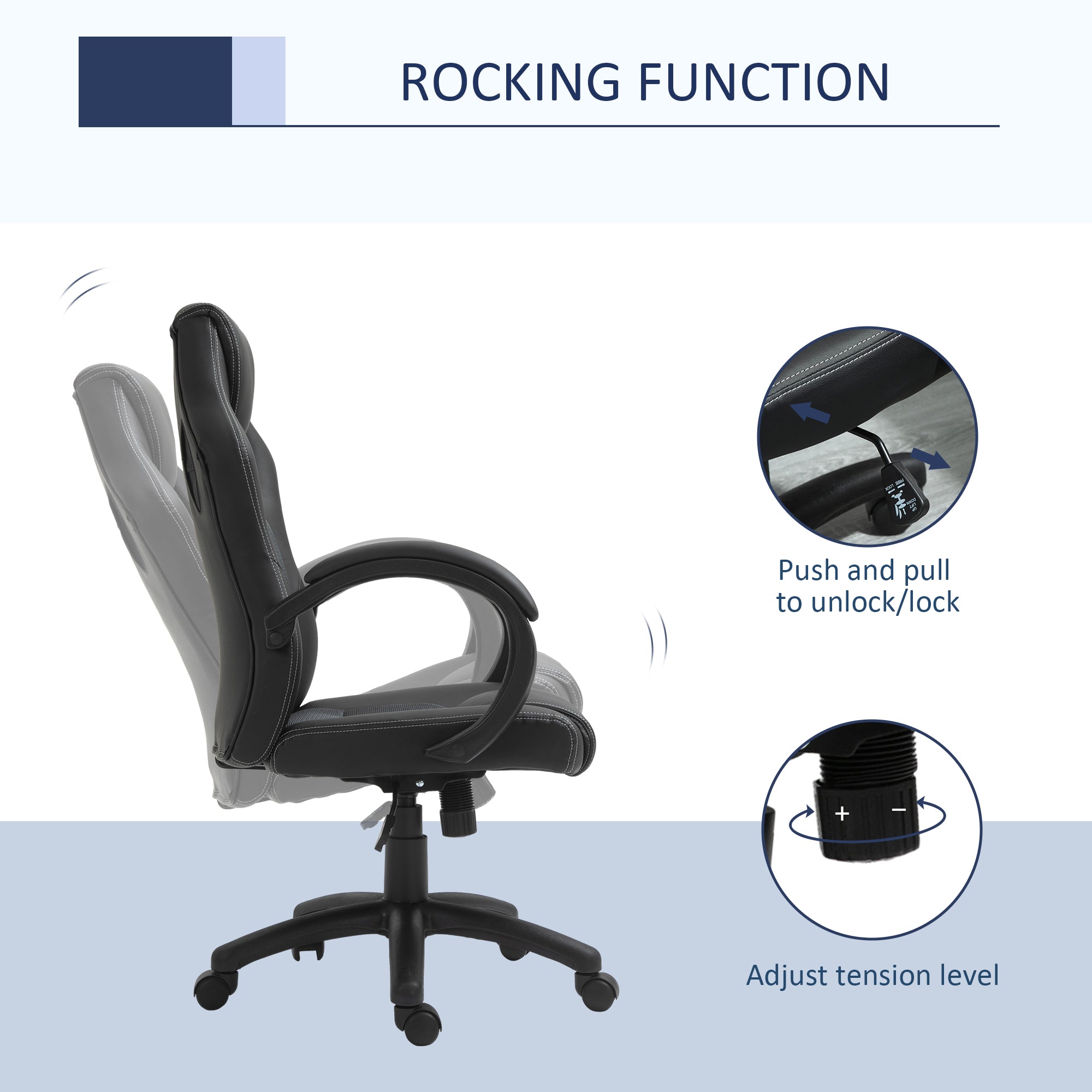 Vinsetto High-Back Office Chair Faux Leather Swivel Computer Desk Chair for Home Office with Wheels Armrests Black - North Peak Garden Furniture