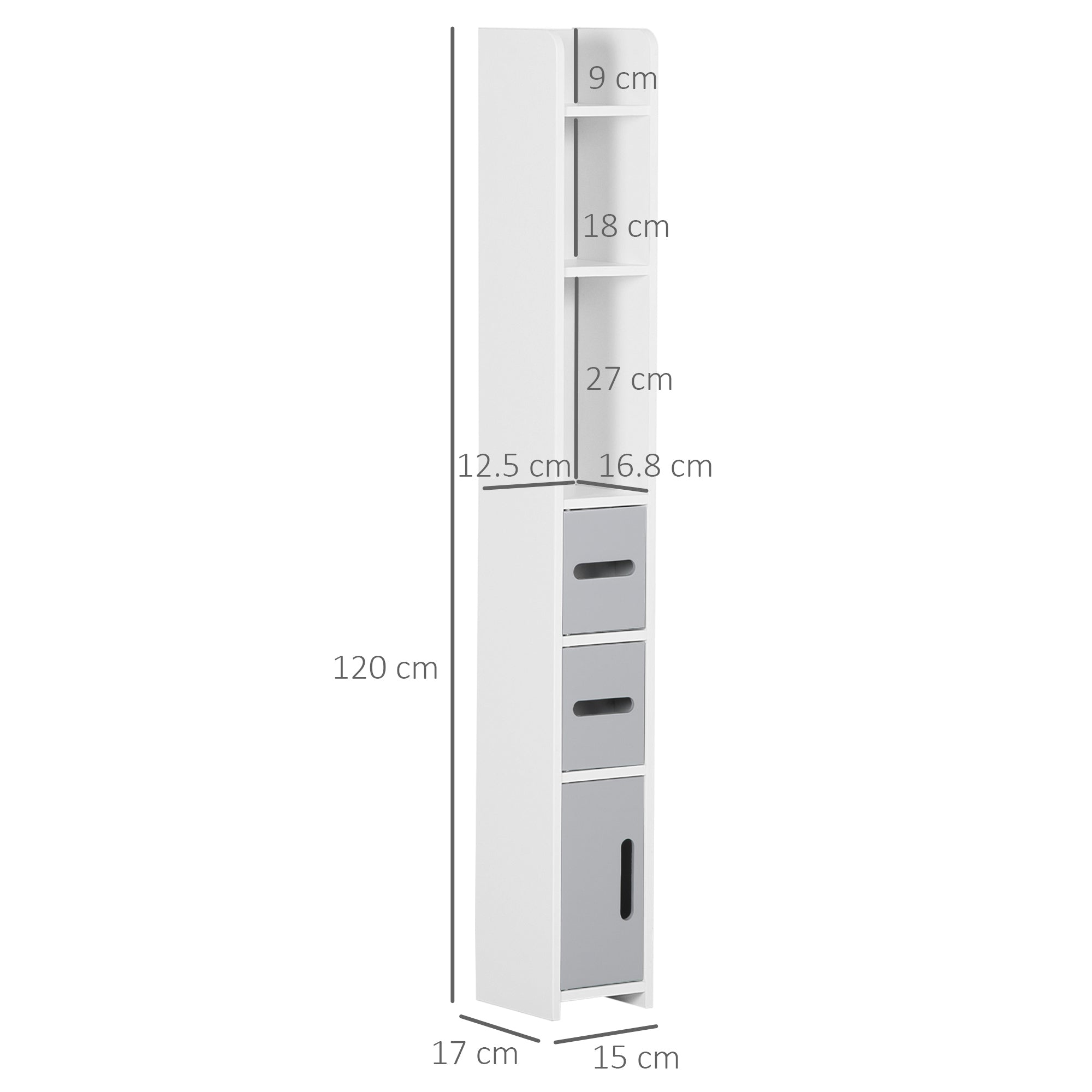 kleankin Modern Bathroom Storage Cabinet, Freestanding Tall Bathroom Cabinet with Open Shelves and 3 Cupboards with Door, for Bedroom Hallway, Grey - North Peak Garden Furniture